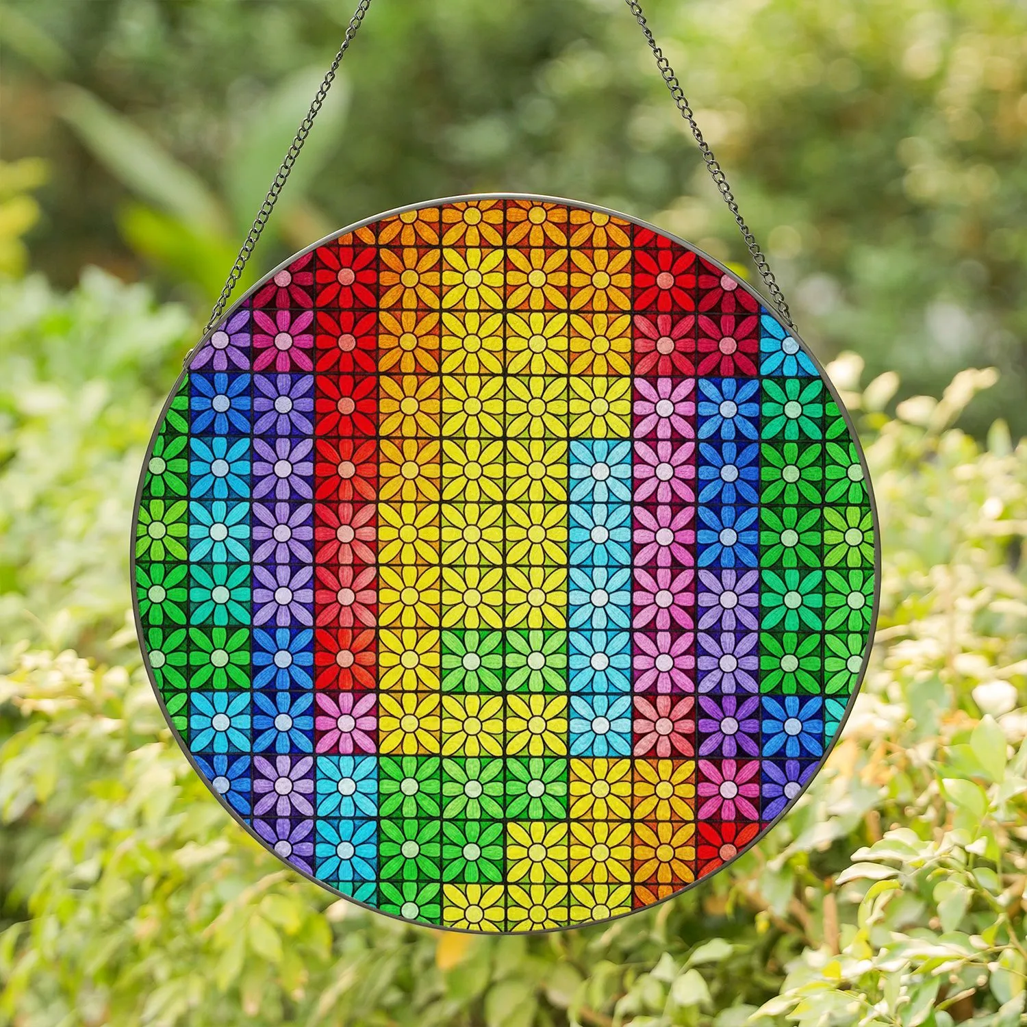 Tiffany Stained Glass Daisy Floral Mosaic Rainbow - Glowing Full Spectrum Flower Art Stained Glass Suncatcher - 1