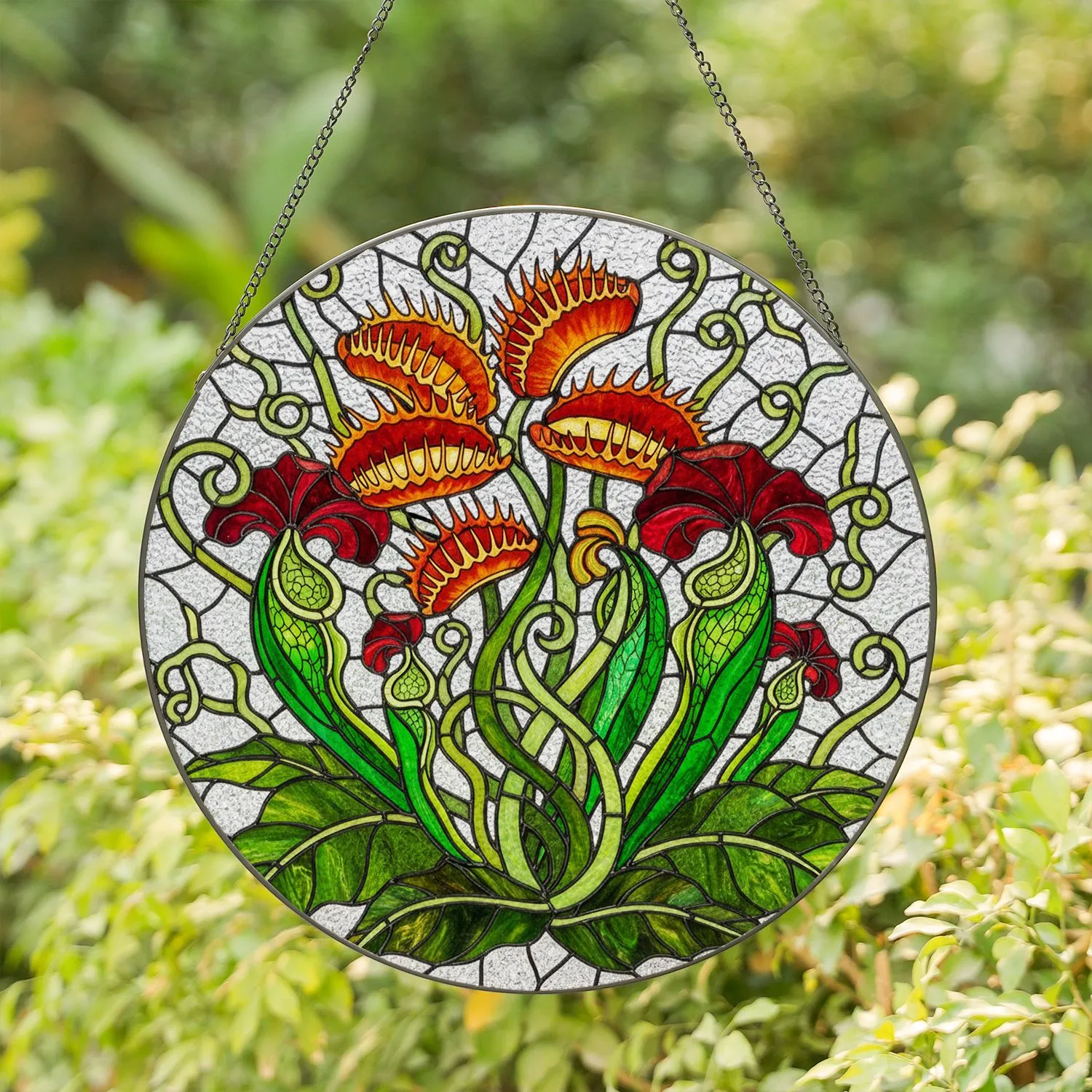 Carnivorous Plant Stained Glass - Venus Flytrap & Pitcher Plant Nature Art Collector Gift Stained Glass Suncatcher - 1
