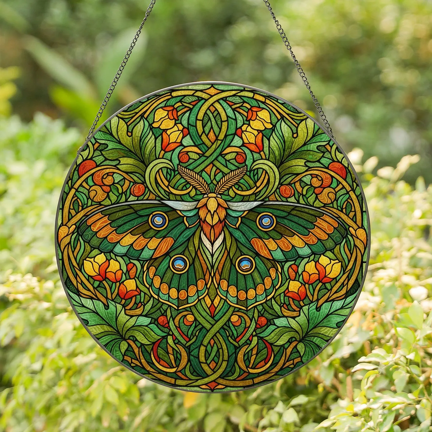 Intricate Moth Tiffany Stained Glass - Botanical Mosaic Garden Home Decor Stained Glass Suncatcher - 1