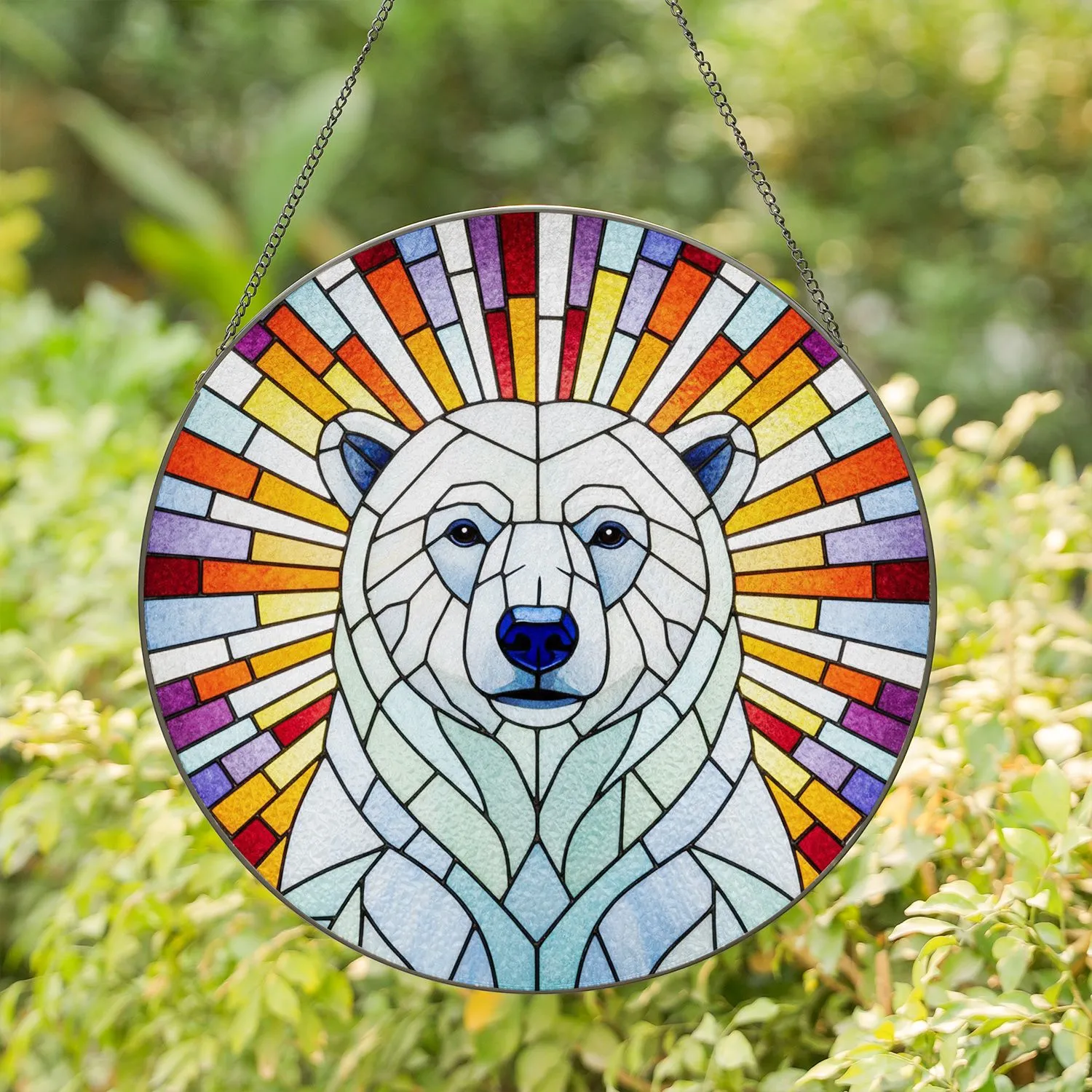 Majestic Polar Bear Tiffany Stained Glass - Icy Blue Jewel Tone Mosaic Art Gift Stained Glass Suncatcher - 1