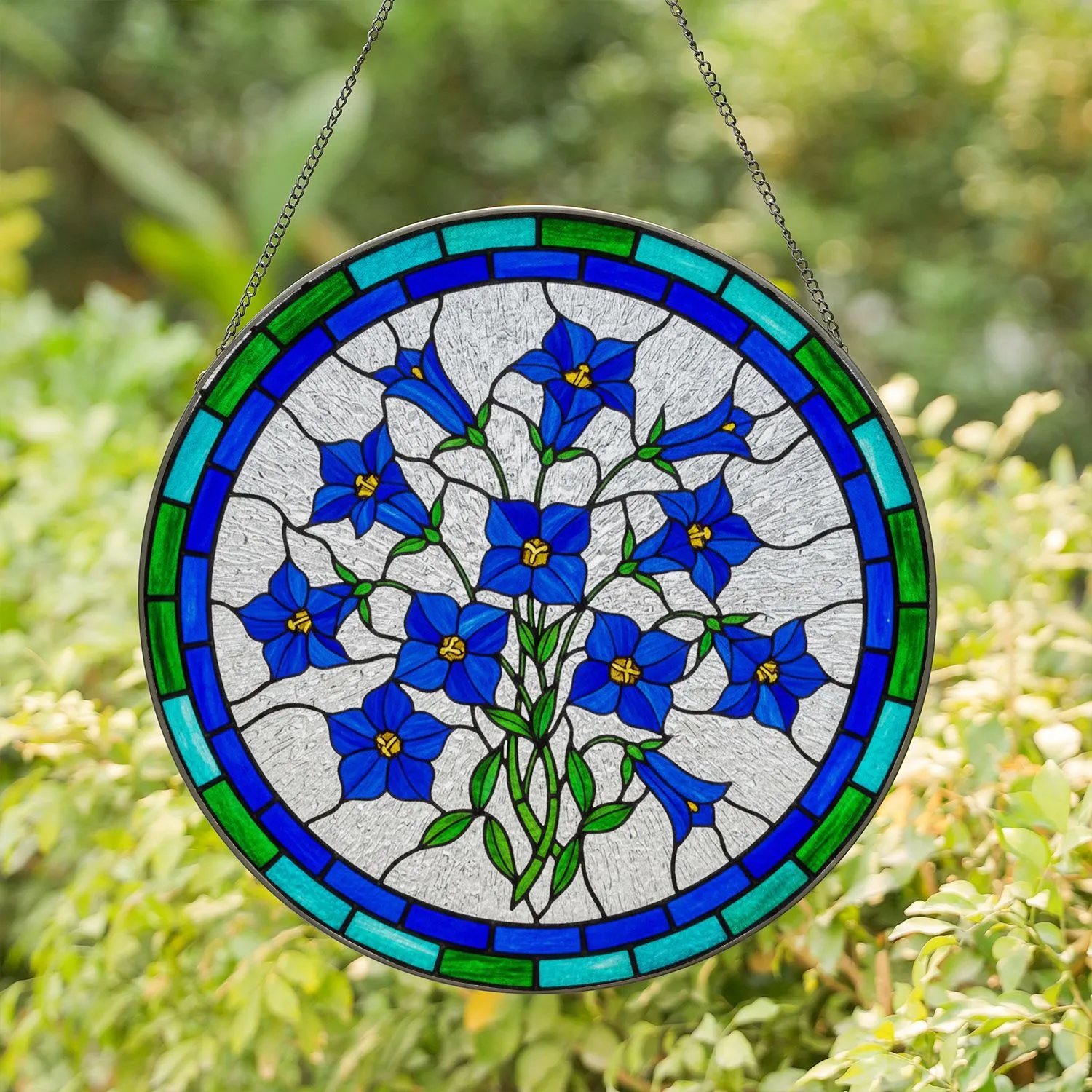 Blue Bell Flower Stained Glass Suncatcher - Tiffany Style Mosaic Window Decor Gift - 1