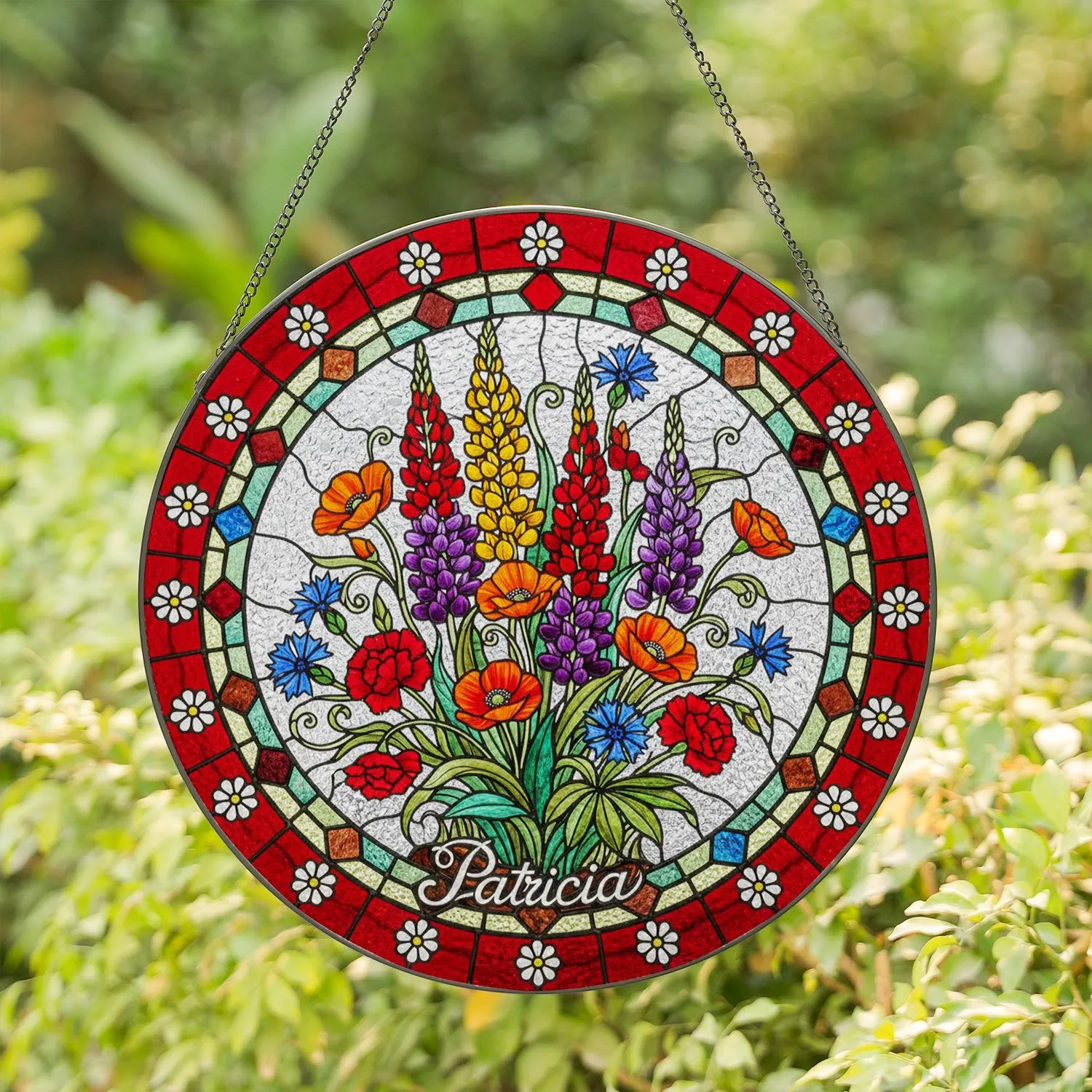 Tiffany Stained Glass Floral Bouquet - Personalized Patricia Wild Garden Flowers Decor Stained Glass Suncatcher - 1