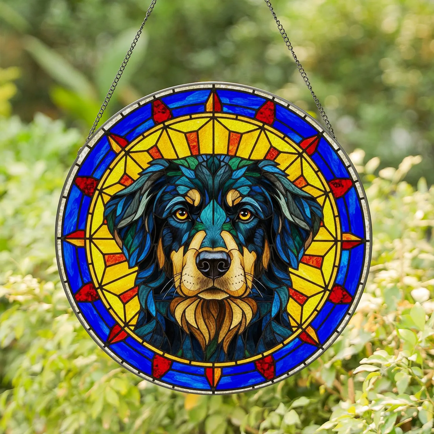 Tiffany Stained Glass Dog Portrait - Mosaic Canine Art Jewel Tone Dog Lover Gift Stained Glass Suncatcher - 1
