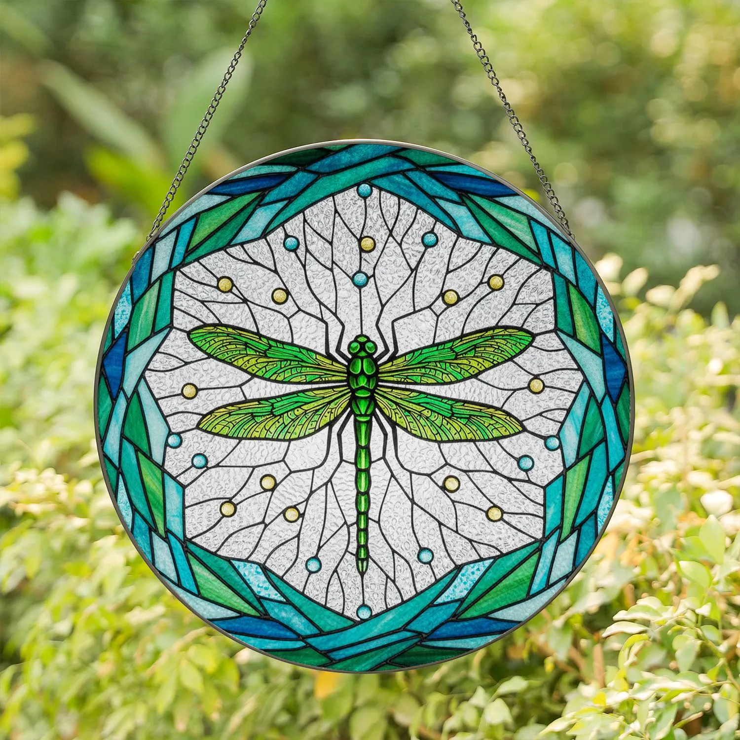 Intricate Green Dragonfly Stained Glass Mosaic Tiffany Style Jewel Tone Home Decor Gift Stained Glass Suncatcher - 1