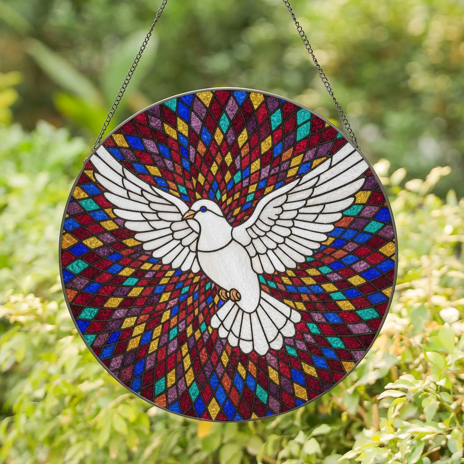 White Dove Stained Glass Mosaic Art - Tiffany Style Jewel Tone Window Decor Gift Stained Glass Suncatcher - 1