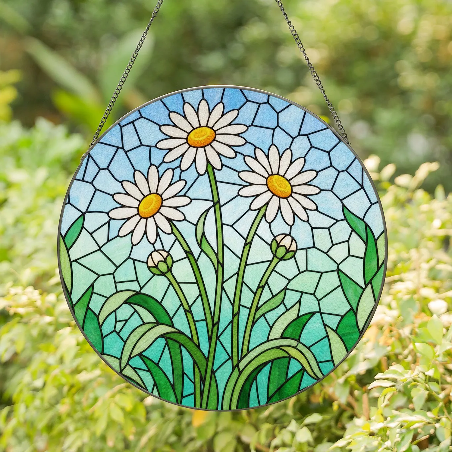 Highly Detailed Daisy Stained Glass Mosaic - Tiffany Style Floral Art Window Accent Stained Glass Suncatcher - 1