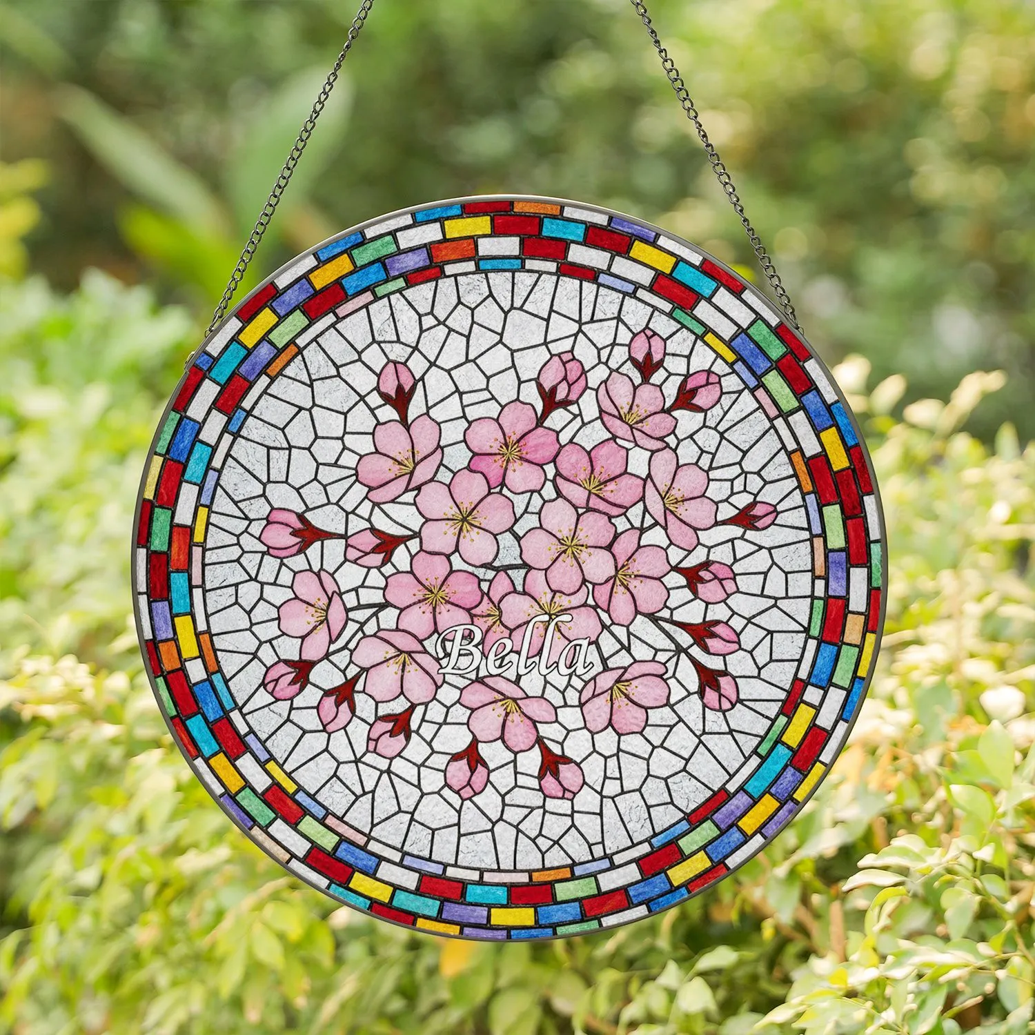 Personalized Bella Cherry Blossom Tiffany Stained Glass Mosaic Floral Translucent Decor - 1