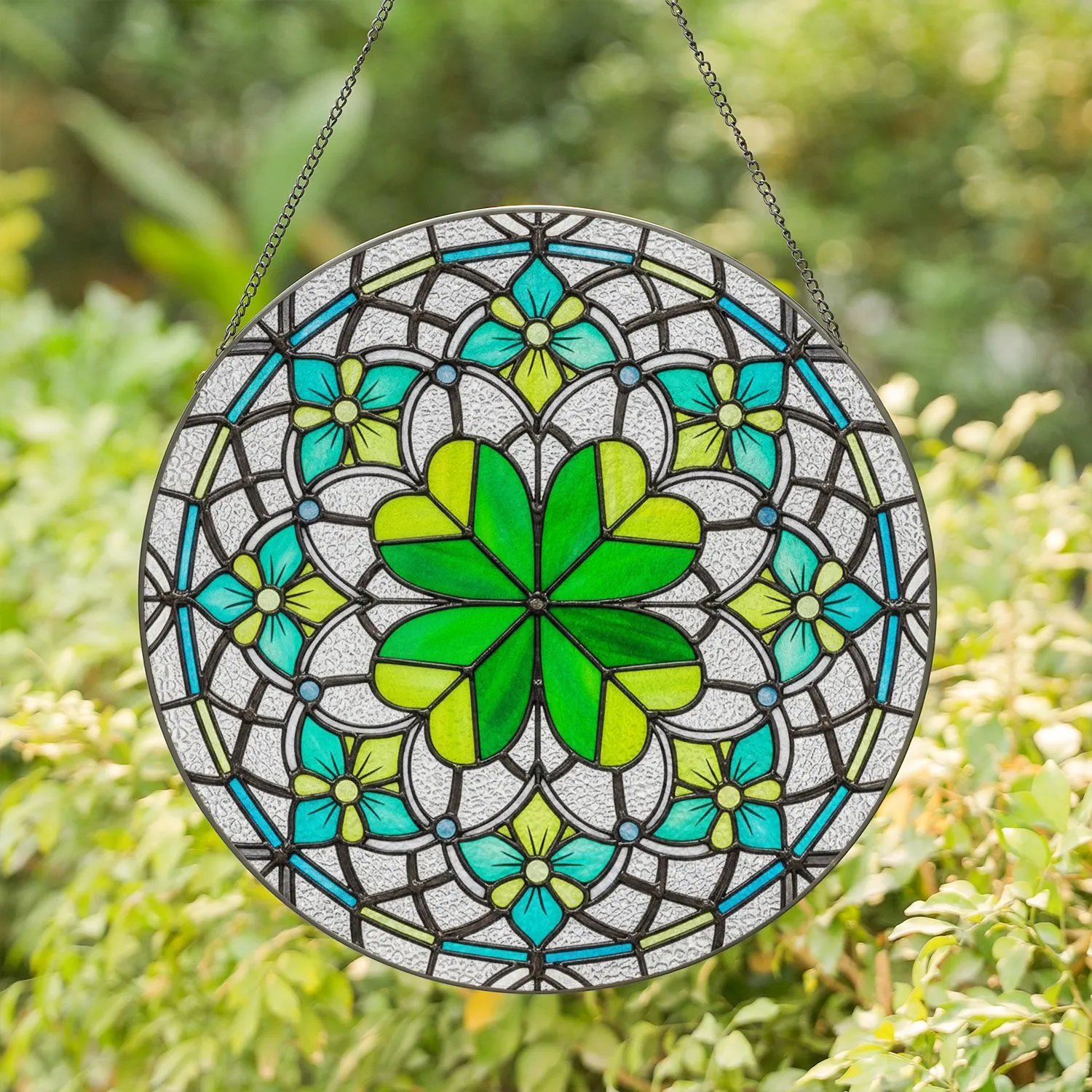 Tiffany Stained Glass Four-Leaf Clover Suncatcher - Intricate Floral Mosaic Decor Gift Stained Glass Suncatcher - 1