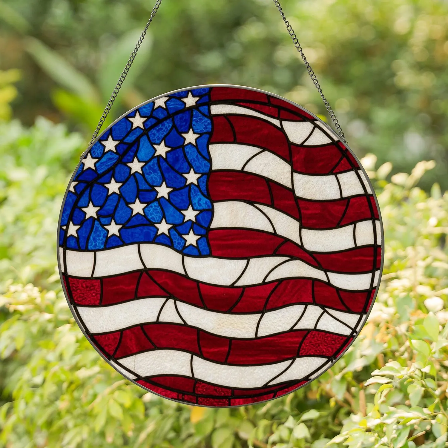 Highly Detailed Wavy American Flag Stained Glass Mosaic Art for Patriotic Home Decor Stained Glass Suncatcher - 1