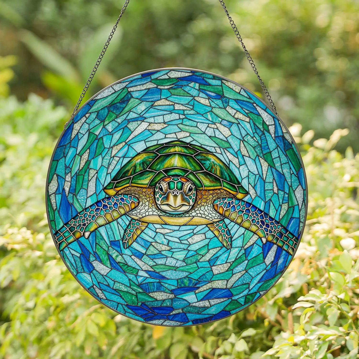 Majestic Sea Turtle Stained Glass Ocean Mosaic Jewel Tone Art Home Decor for Sea Life Lovers Stained Glass Suncatcher - 1