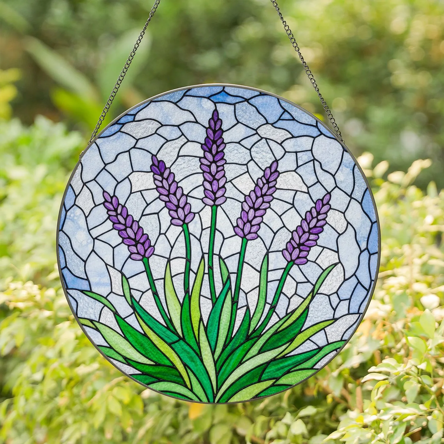 Tiffany Stained Glass Lavender Flowers Mosaic Art - Intricate Floral Home Decor Gift Stained Glass Suncatcher - 1