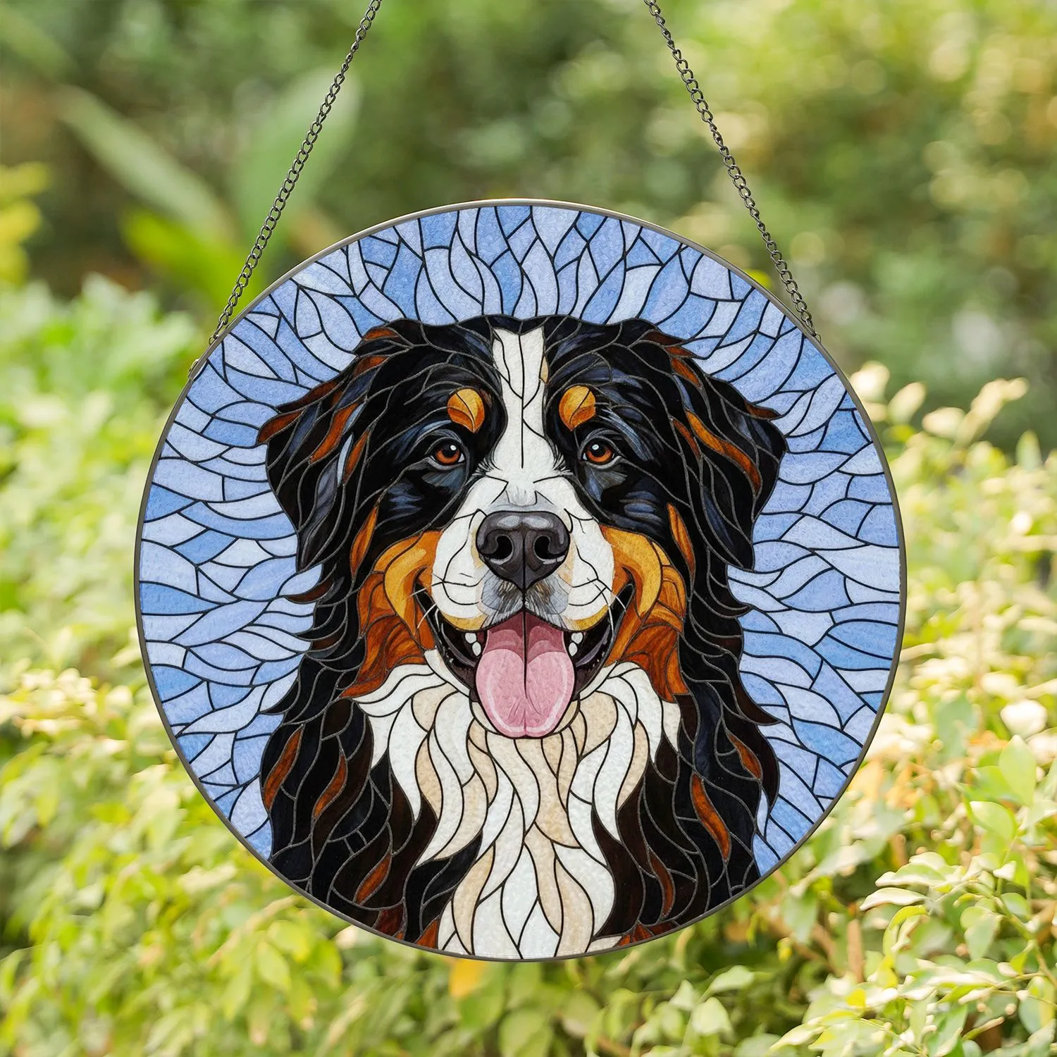 Bernese Mountain Dog Stained Glass Window Art - Tiffany Tri-Color Fur Mosaic Decor Gift Stained Glass Suncatcher - 1