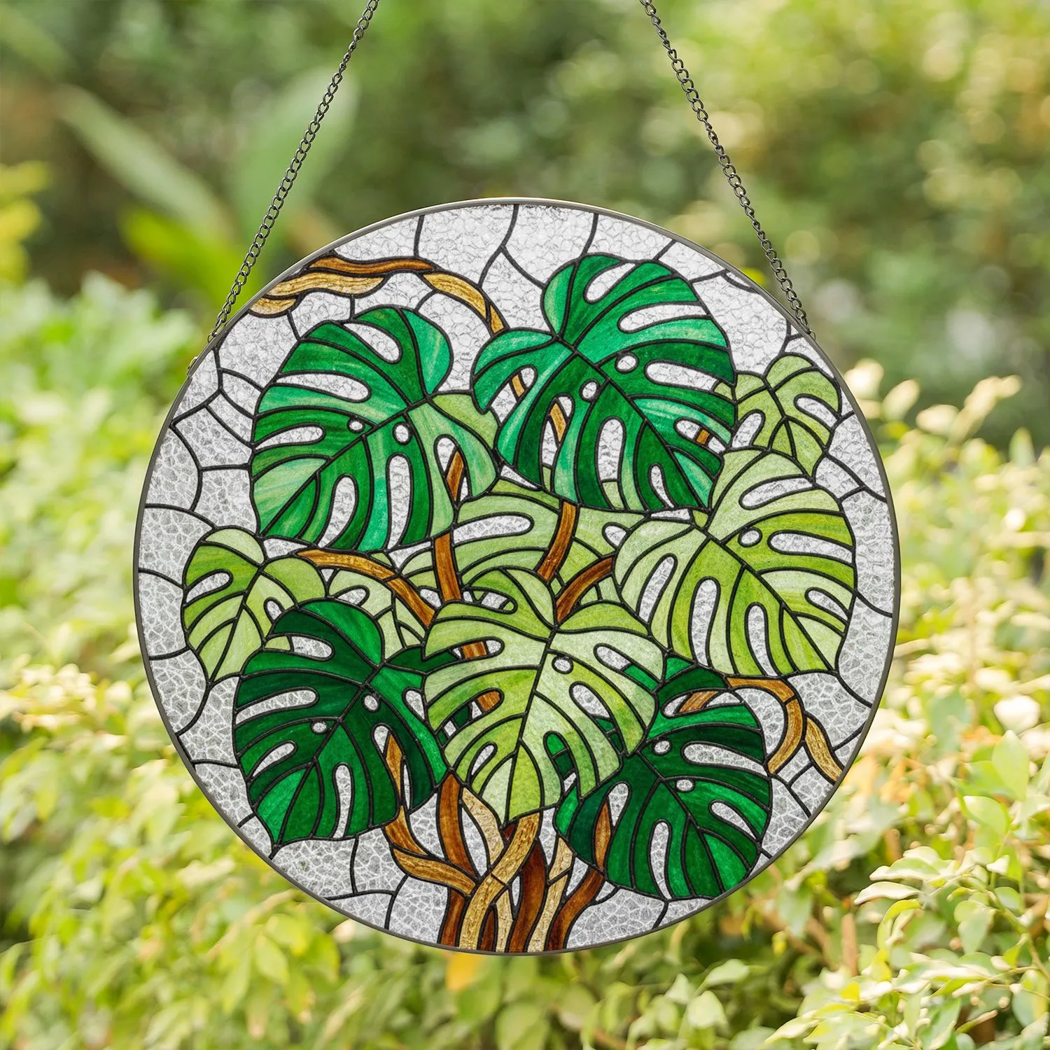 Monstera Leaf Stained Glass Art - Tiffany Style Mosaic Plant Lover Home Decor Stained Glass Suncatcher - 1
