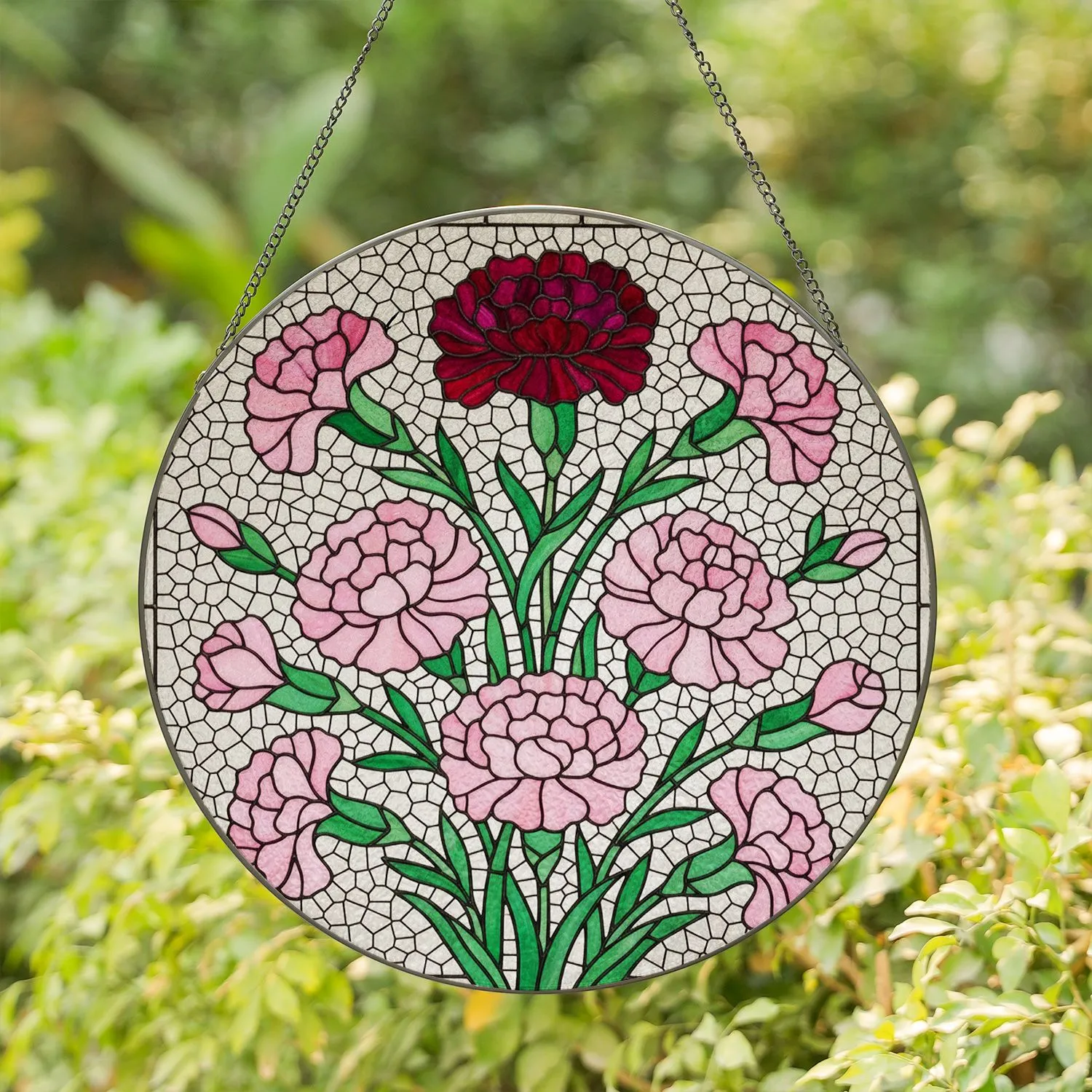 Tiffany Style Carnation Flower Art - Colorful Jewel Tone Stained Glass Decor Gift Stained Glass Suncatcher - 1