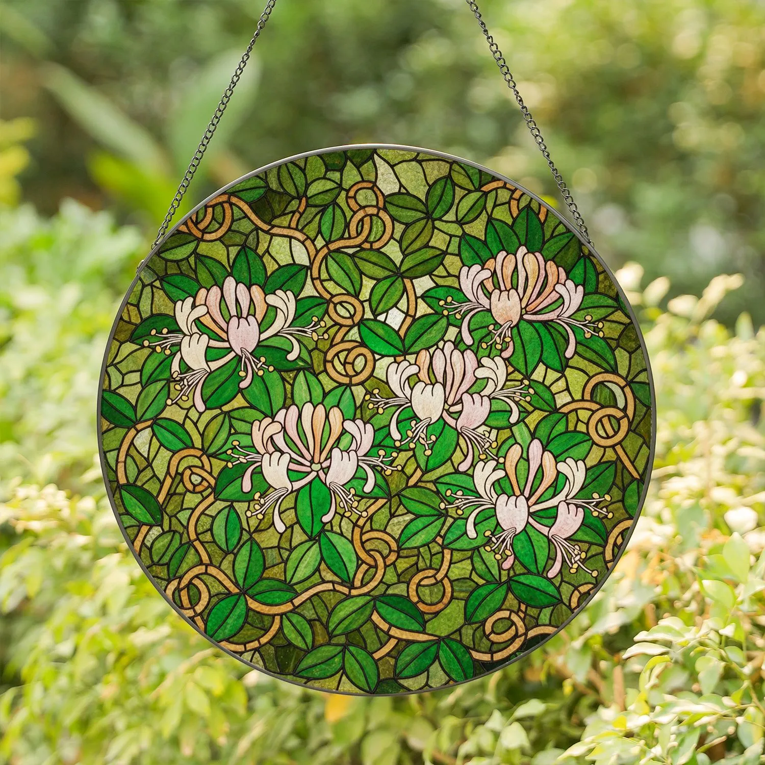 Intricate Honeysuckle Flowers Stained Glass Mosaic Art - Tiffany Style Nature Decor Stained Glass Suncatcher - 1