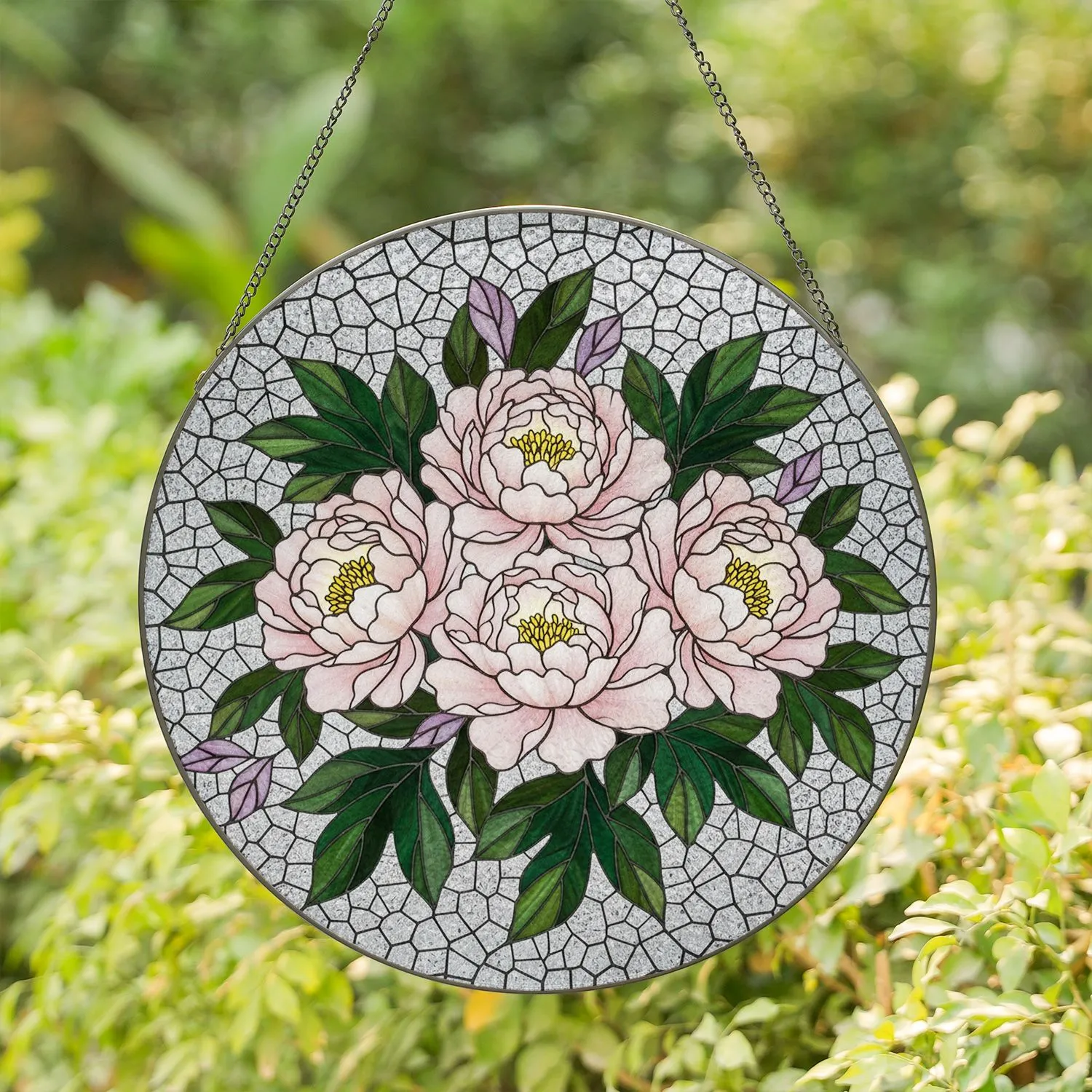 Tiffany Stained Glass Peony Flowers - Intricate Blooming Floral Garden Mosaic Window Art Stained Glass Suncatcher - 1