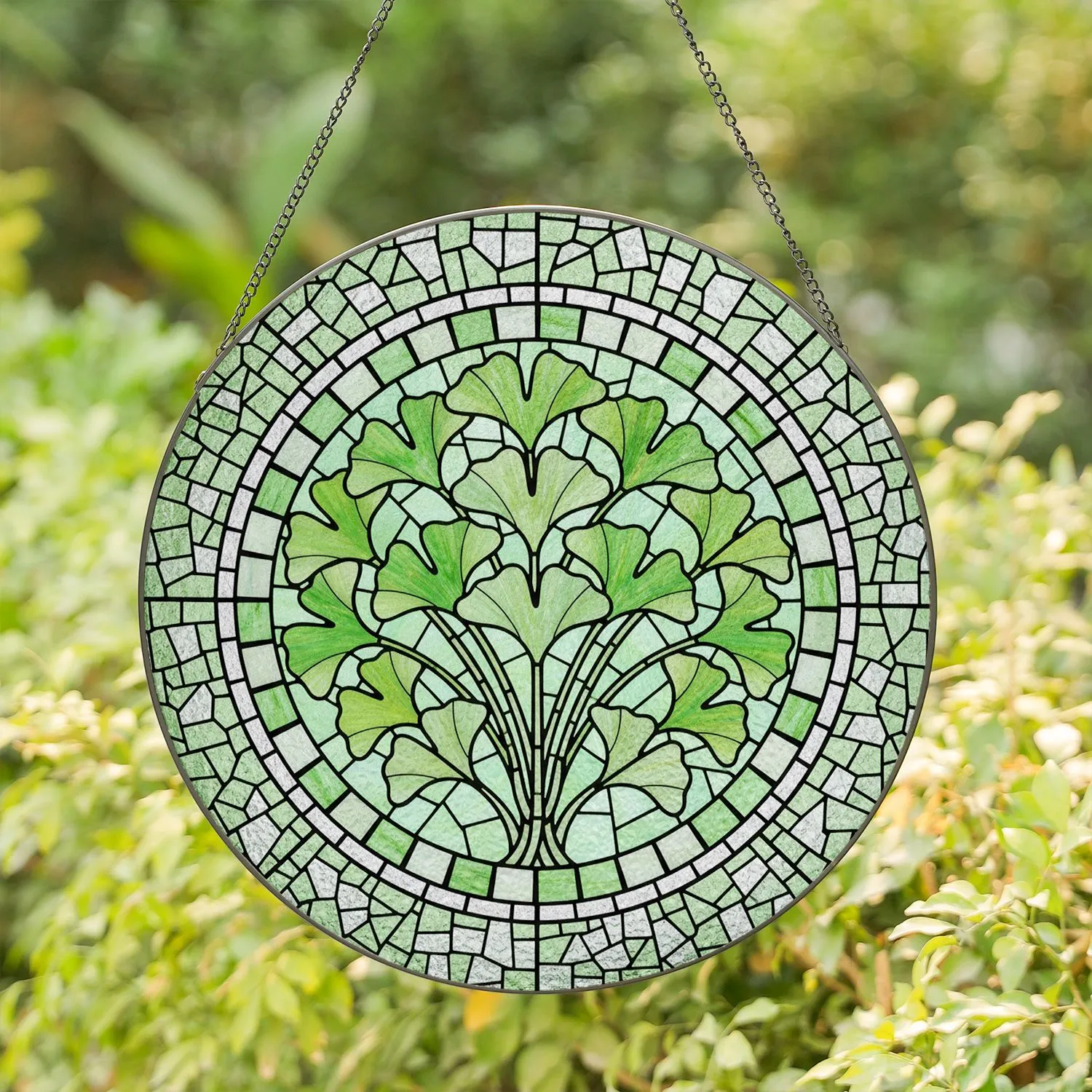 Glowing Ginkgo Biloba Stained Glass Mosaic Leaves - Tiffany Style Nature Window Decor Art Stained Glass Suncatcher - 1