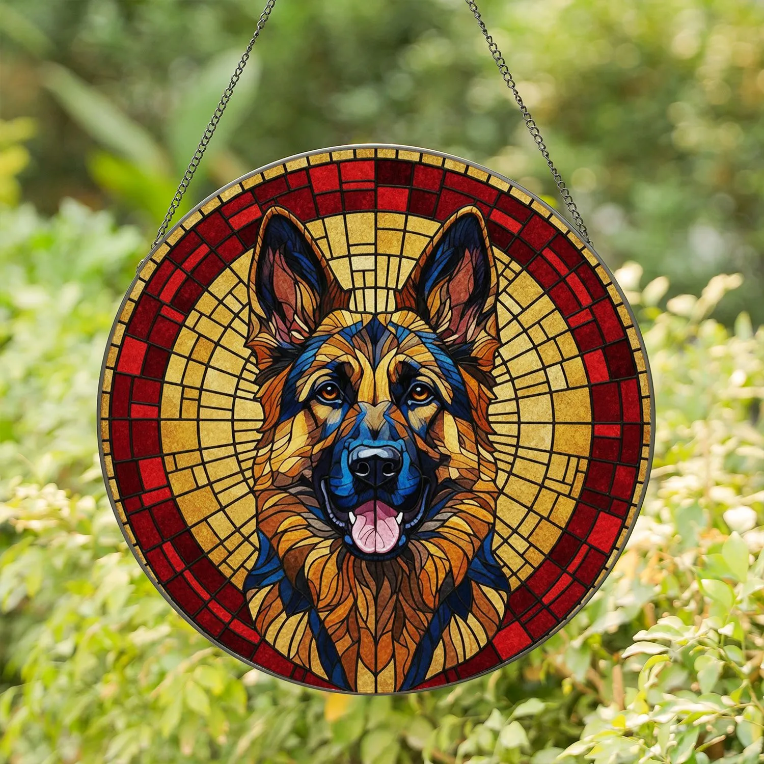 German Shepherd Dog Stained Glass Tiffany Style Mosaic Art - Intricate Home Decor Gift Stained Glass Suncatcher - 1