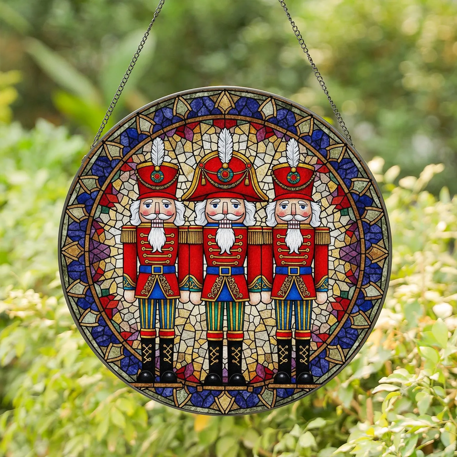 Festive Nutcracker Soldiers Stained Glass Mosaic - Tiffany Style Christmas Decoration Stained Glass Suncatcher - 1