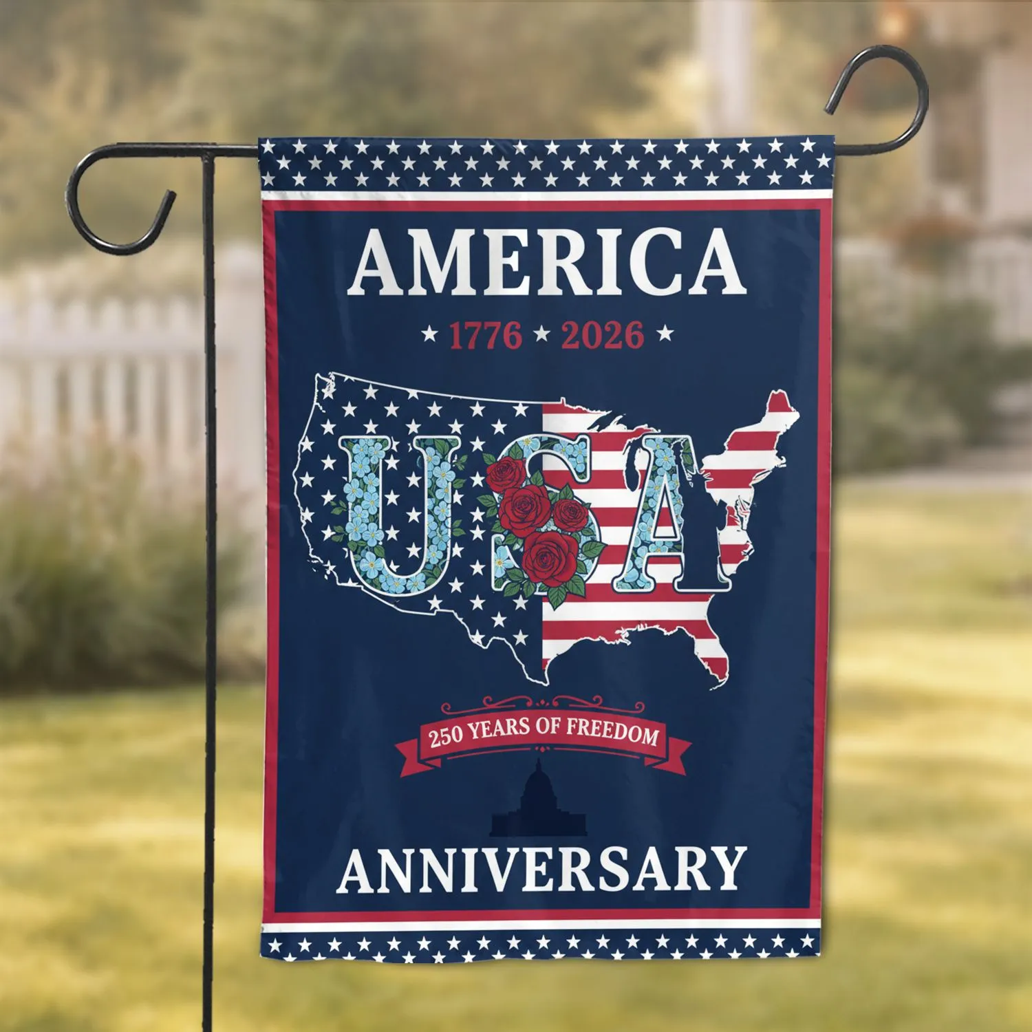 USA Map Flag 1776-2026 - America 250th Anniversary Patriotic Gift for Veterans Garden Flag - 1