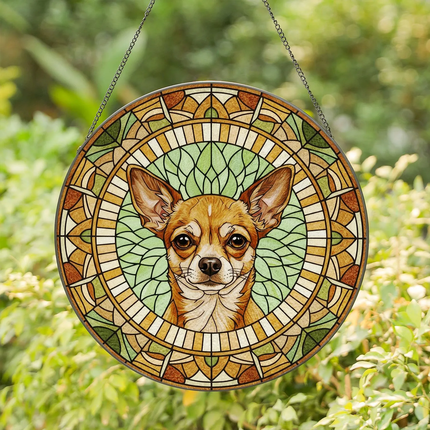 Chihuahua Dog Stained Glass Art - Tiffany Style Mosaic with Intricate Geometric Patterns Stained Glass Suncatcher - 1