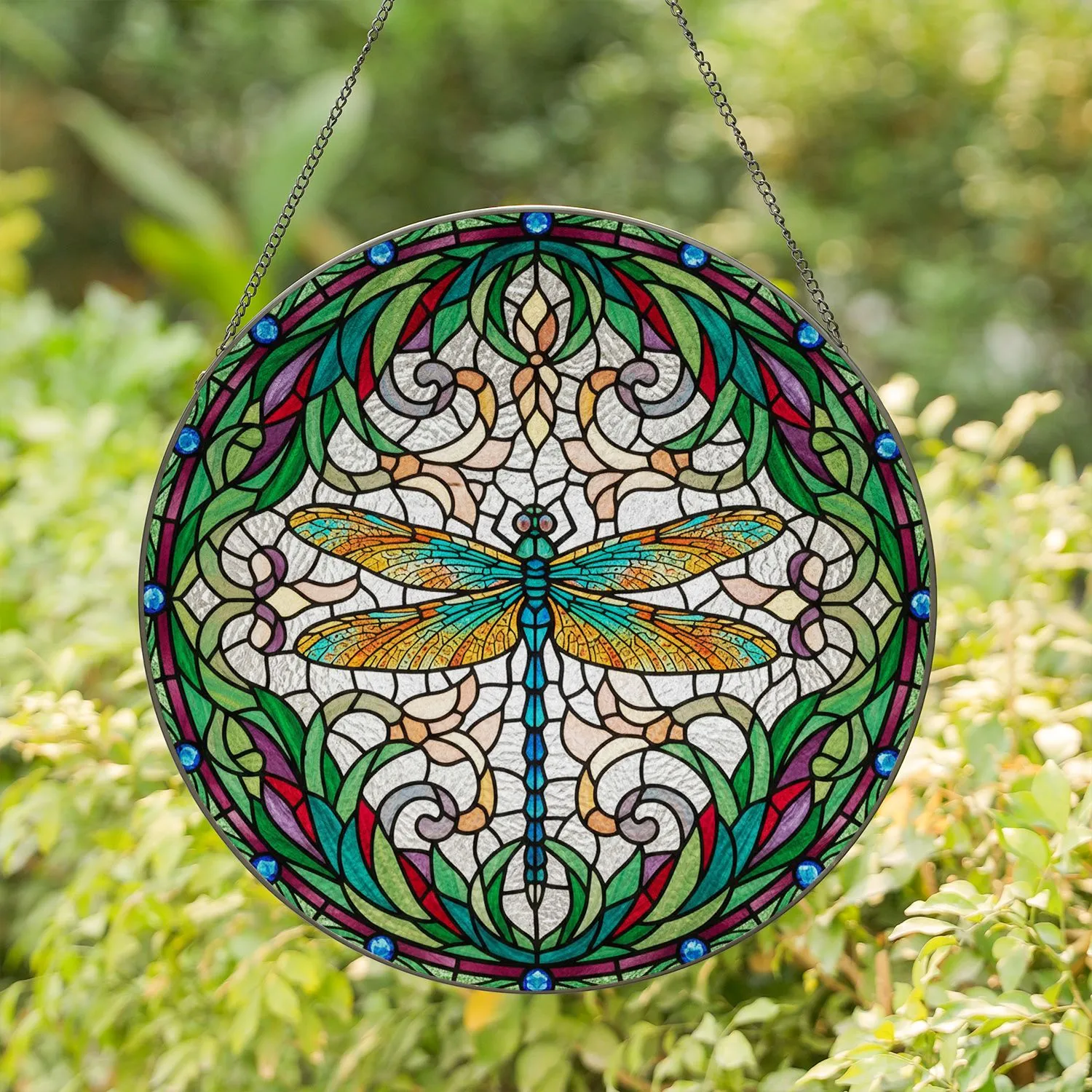 Dragonfly Stained Glass Mosaic Art - Tiffany Style Nature Insect Home Decor Gift Stained Glass Suncatcher - 1