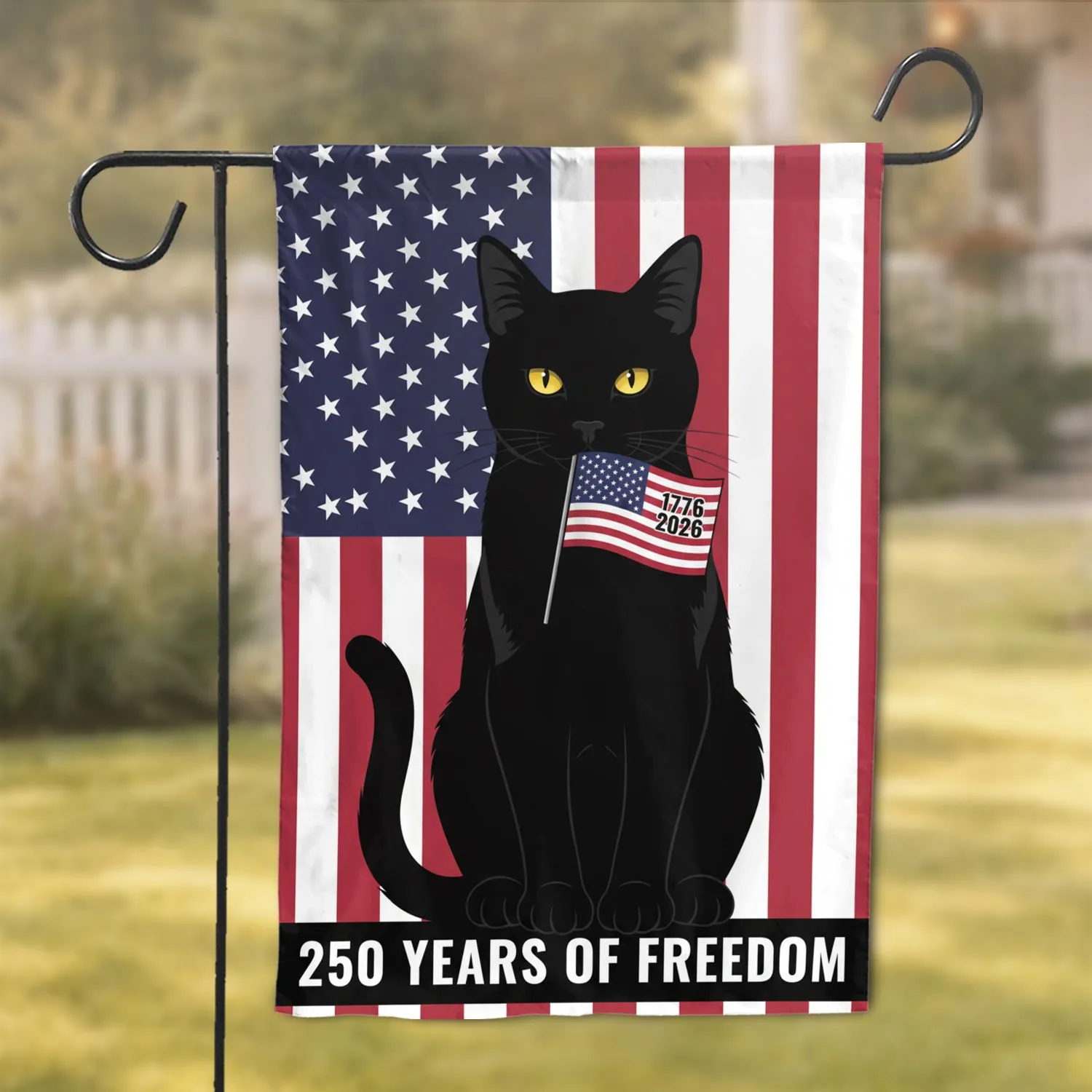 Black Cat Betsy Ross 1776-2026 Flag - USA 250 Years of Freedom Patriotic Anniversary Garden Flag - 1