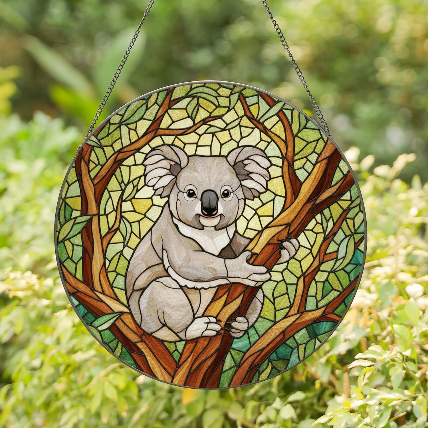 Koala Bear Eucalyptus Leaves Tiffany Stained Glass Mosaic - Dappled Sunlight Art Decor Stained Glass Suncatcher - 1