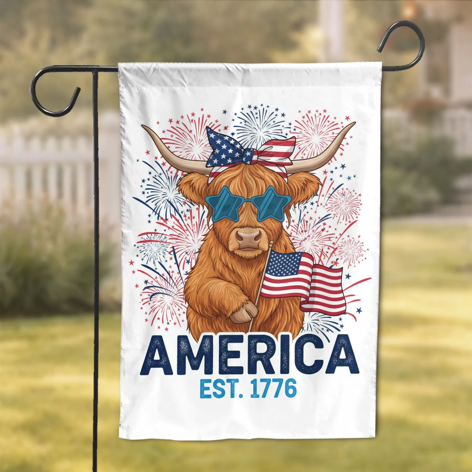 Highland Cow Sunglasses American Flag 1776-2026 - USA 250th Anniversary for Dad Garden Flag - 1