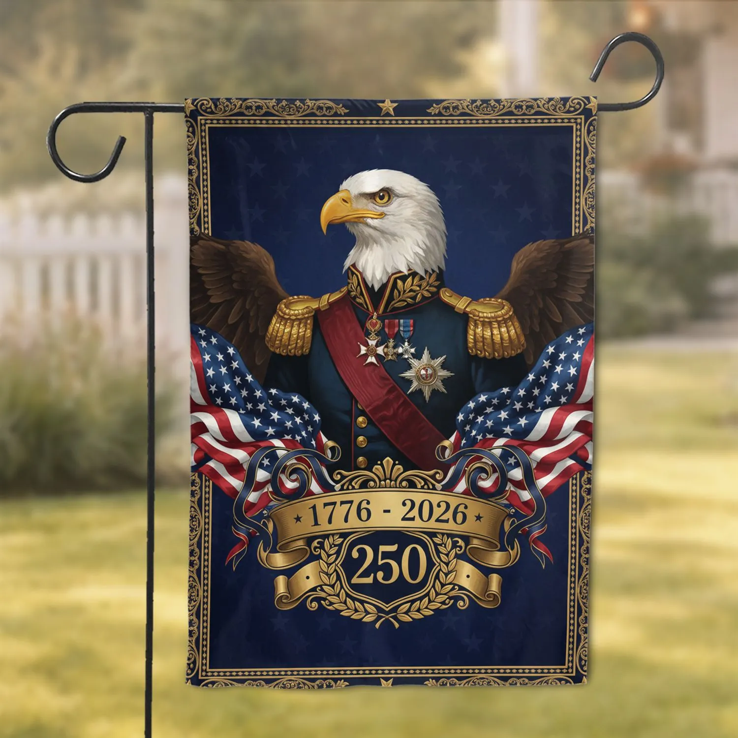 Bald Eagle American Flag 1776-2026 Military Uniform - USA 250th Anniversary Patriotic Gift Garden Flag - 1