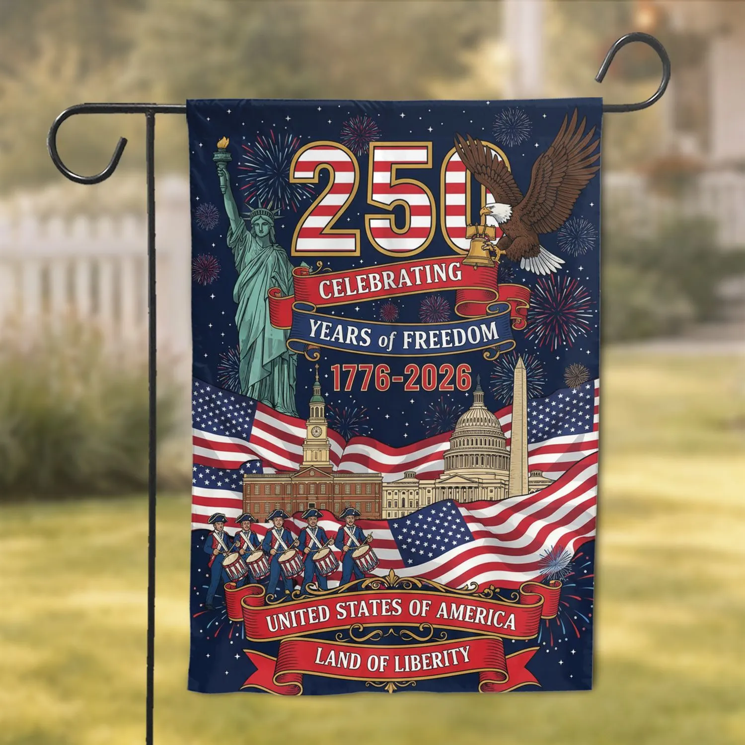 Bald Eagle Statue of Liberty American Flag 250th Anniversary 1776-2026 for Veterans Garden Flag - 1