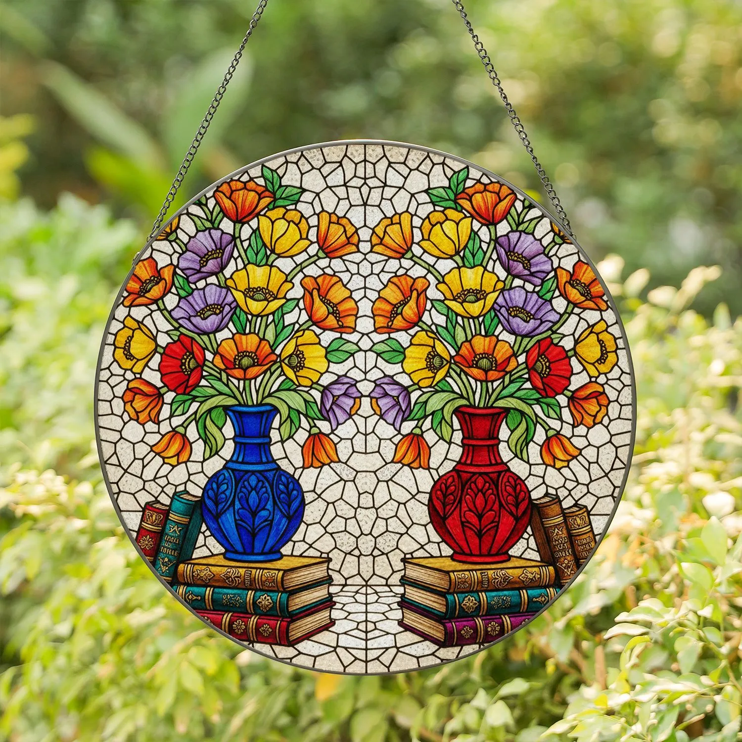 Stained Glass Flower Vases Antique Books Still Life Abstract Mosaic Window Decor Gift Stained Glass Suncatcher - 1