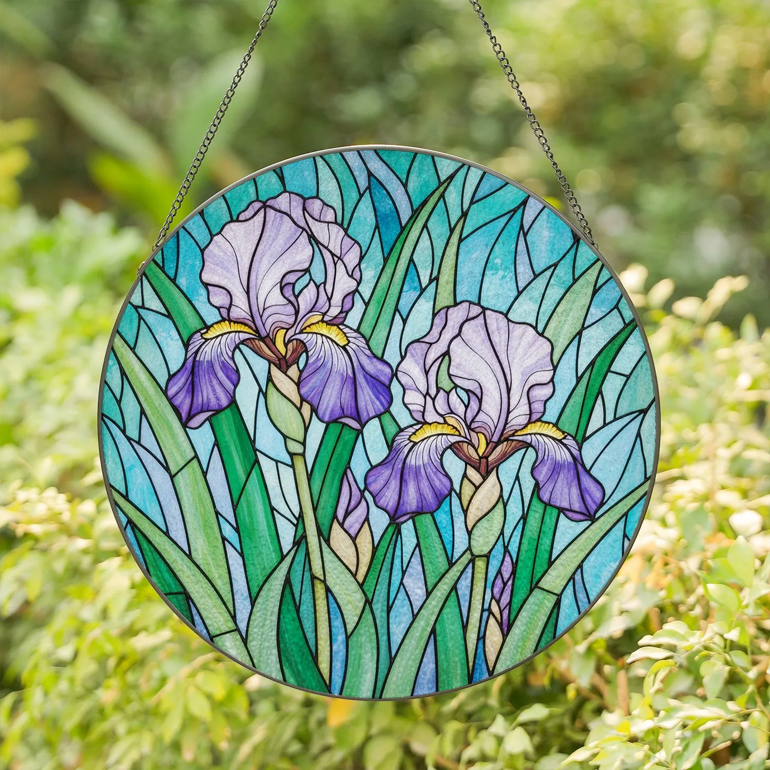 Intricate Iris Flowers Stained Glass Mosaic Tiffany Jewel Tone Floral Decor Gift Stained Glass Suncatcher - 1