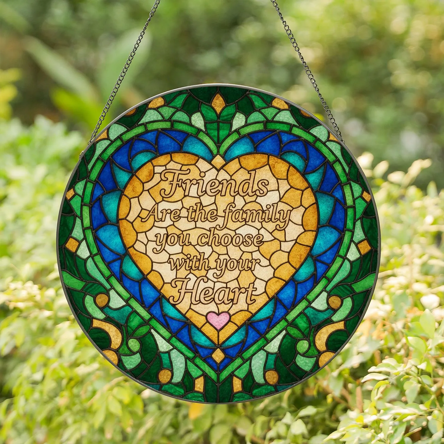 Tiffany Stained Glass Friends Are The Family You Choose Heart Quote Art - Friendship Gift Stained Glass Suncatcher - 1