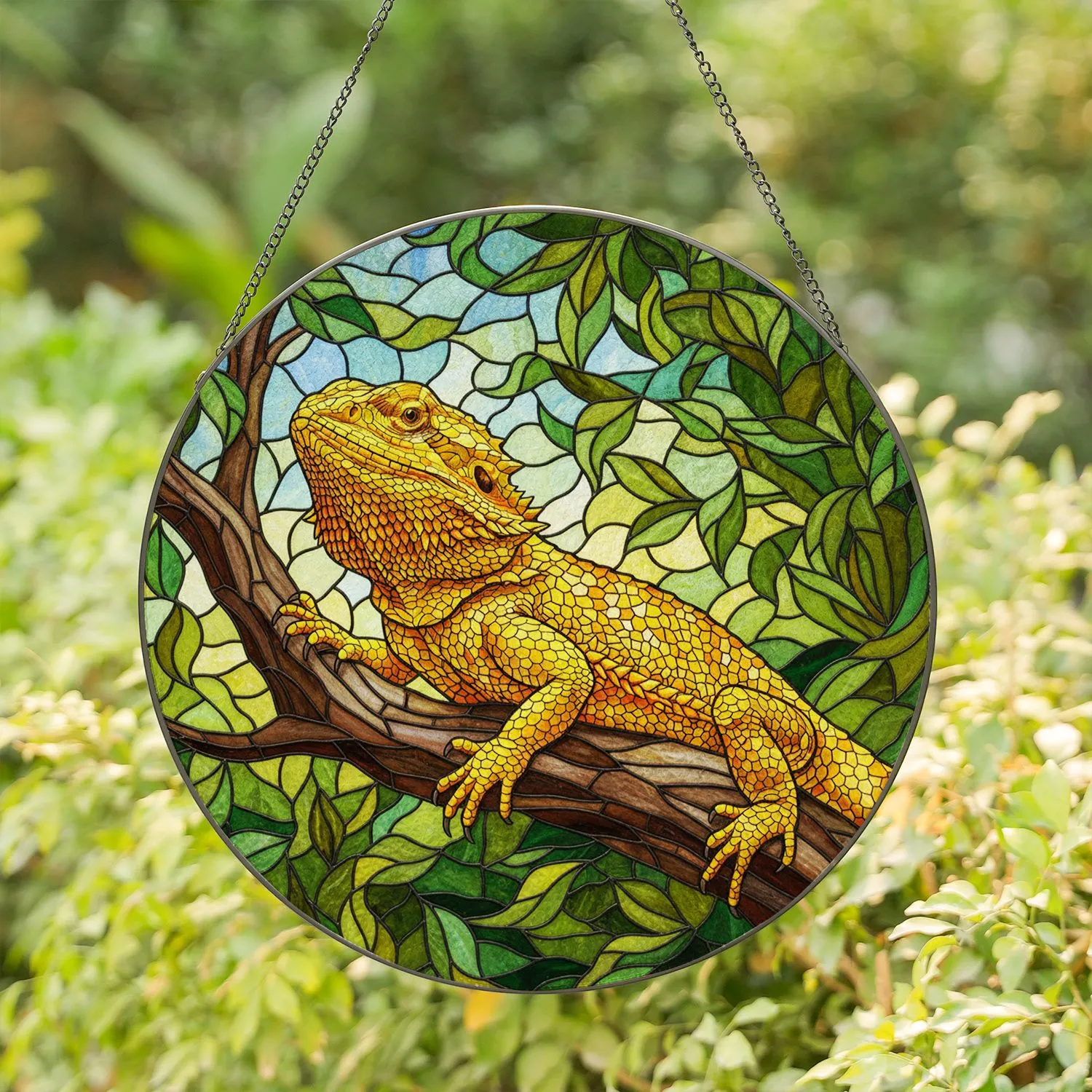 Bearded Dragon Stained Glass Mosaic Jungle Foliage Tiffany Style Wildlife Art Home Decor Stained Glass Suncatcher - 1