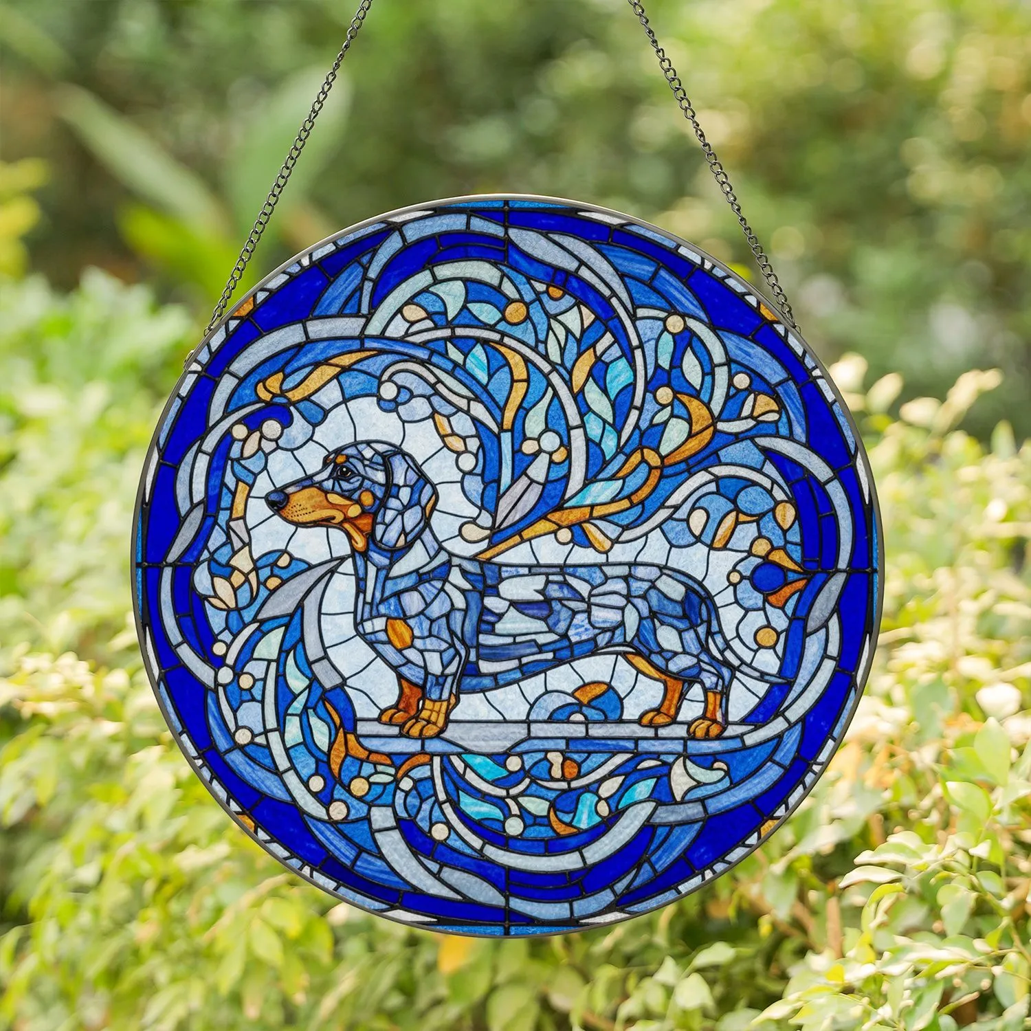 Dapple Dachshund Dog Stained Glass Art - Intricate Tiffany Style Mosaic Window Decor Present Stained Glass Suncatcher - 1