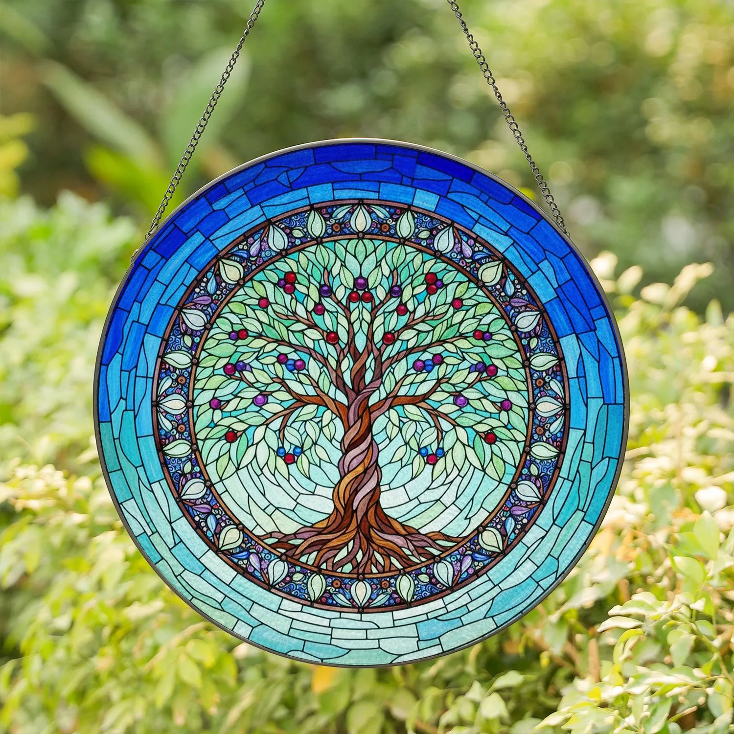 Tiffany Tree of Life Stained Glass Mosaic Sky Art - Jewel Tone Home Decor Gift for Her Stained Glass Suncatcher - 1