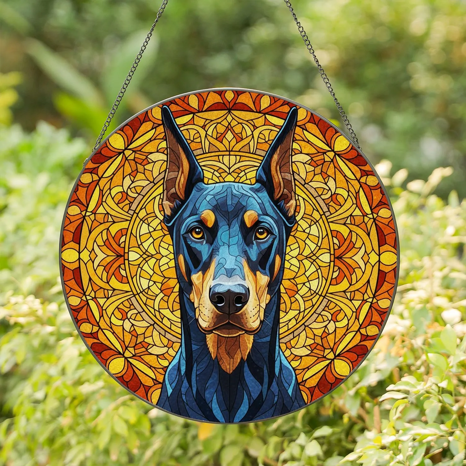 Doberman Pinscher Stained Glass Art - Detailed Tiffany Dog Window Decor Gift Stained Glass Suncatcher - 1