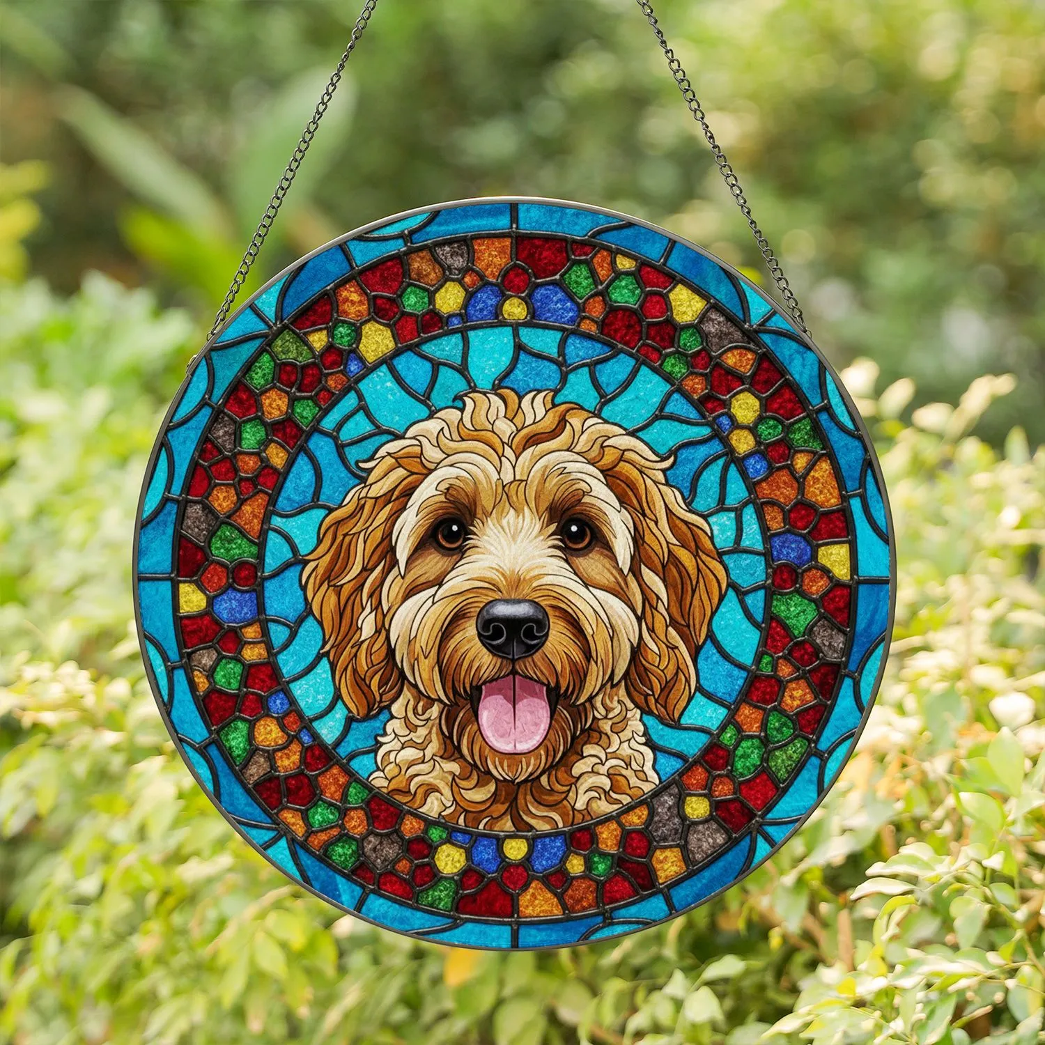Goldendoodle Dog Stained Glass Mosaic Art - Intricate Tiffany Style Pet Lover Gift for Dog Moms Stained Glass Suncatcher - 1