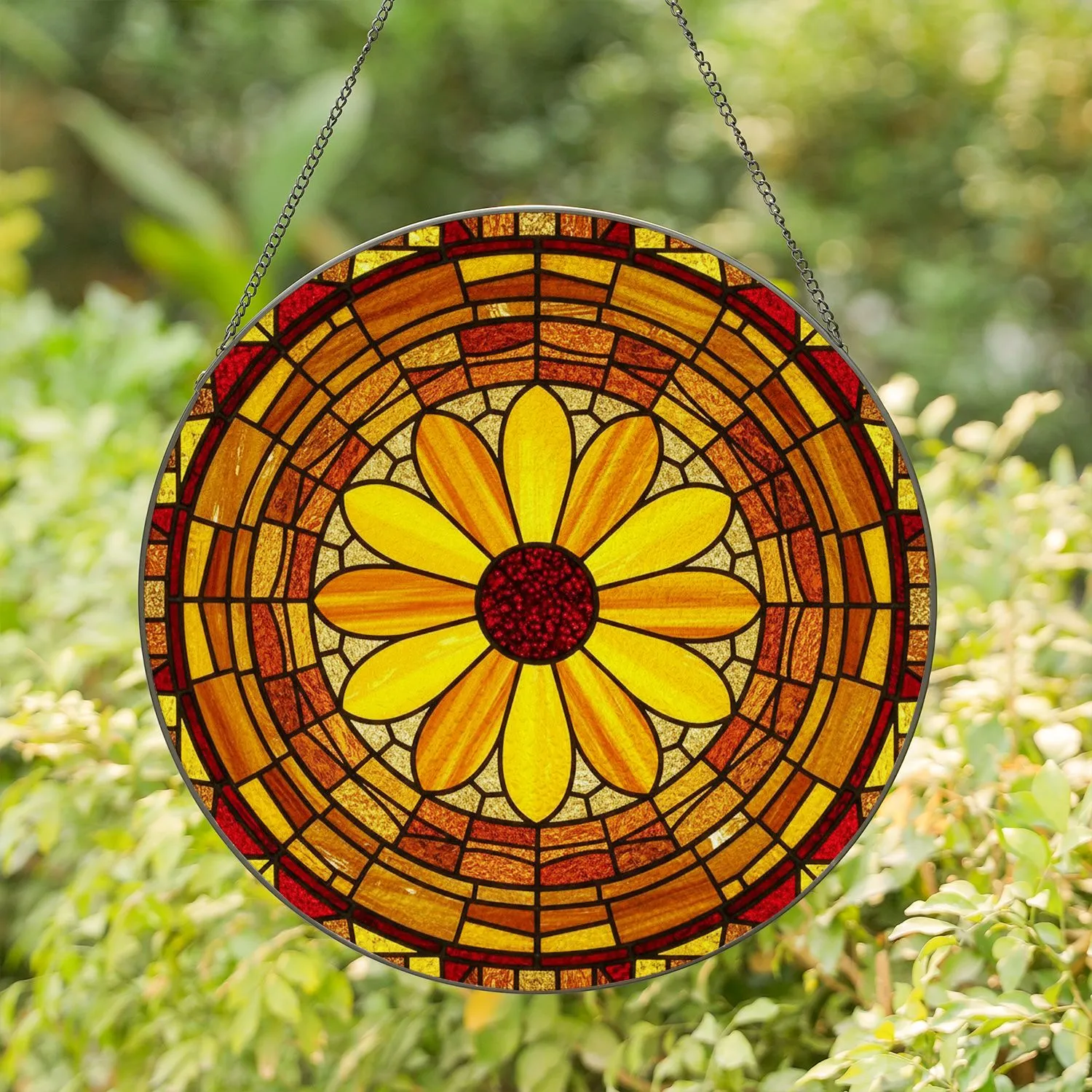 Stained Glass Citrus Fruit Slice Tiffany Style Jewel Tone Mosaic Intricate Warm Amber Red Art Stained Glass Suncatcher - 1