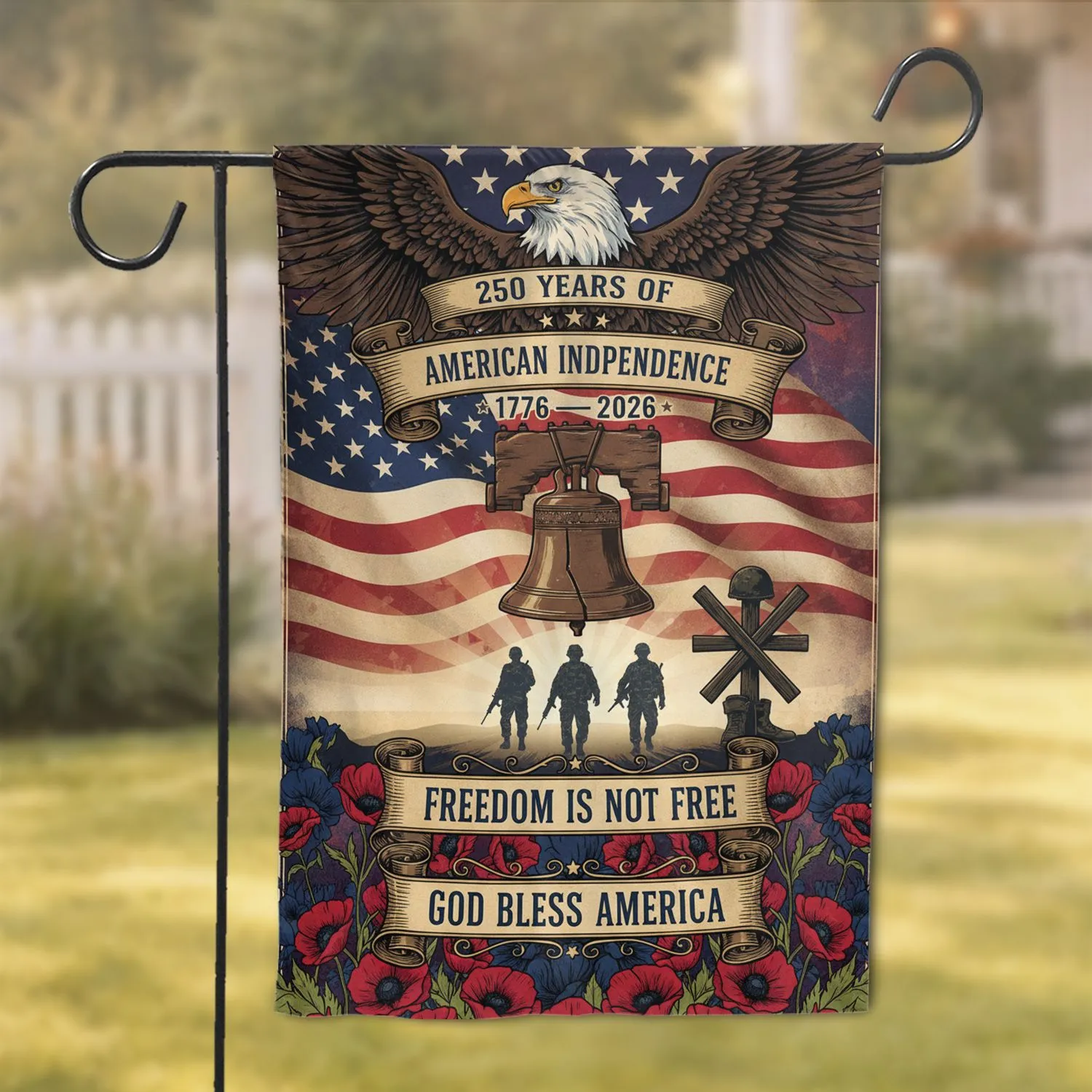 Bald Eagle American Flag 1776-2026 - Liberty Bell USA 250th Anniversary Independence Day Garden Flag - 1