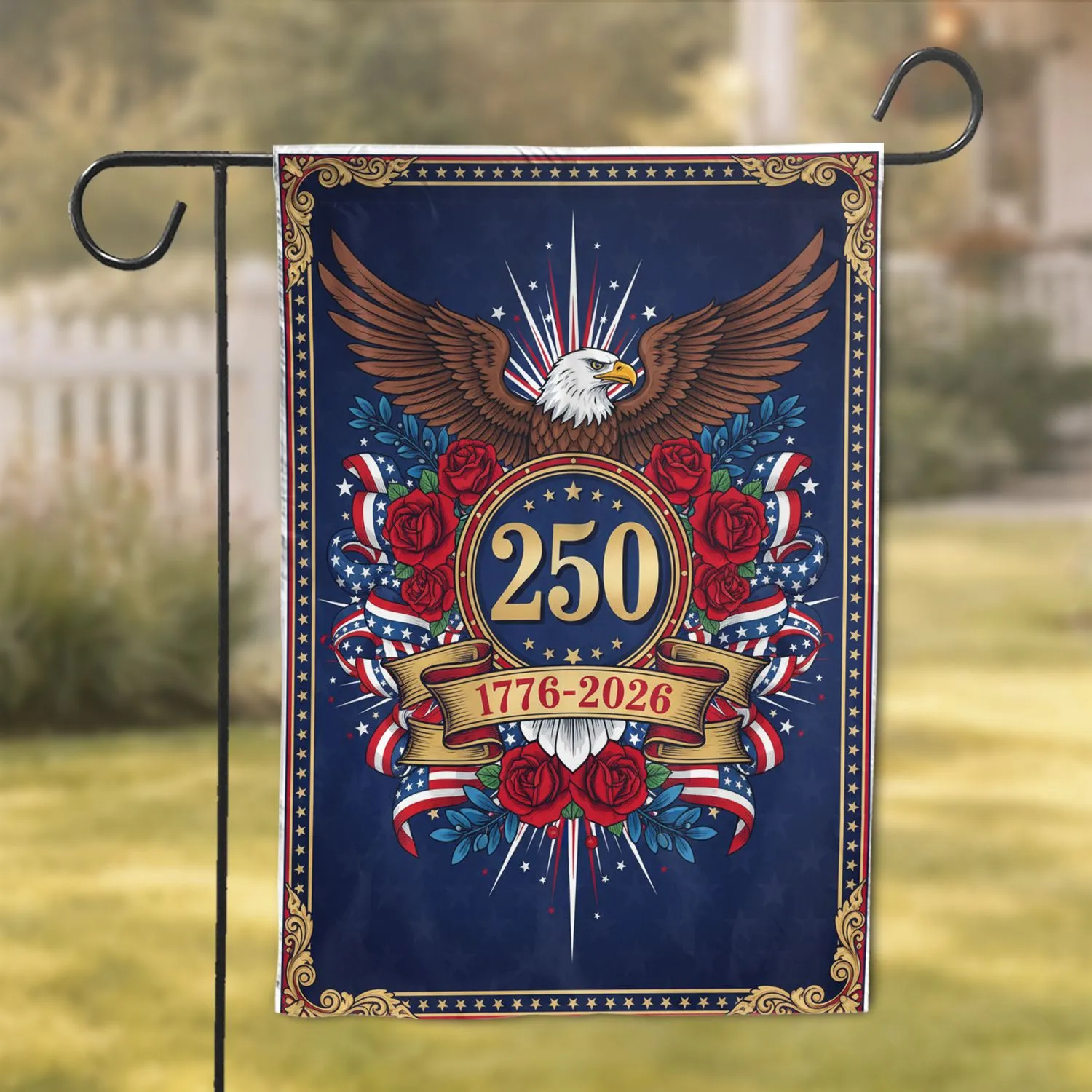 Bald Eagle American Flag 250 Emblem 1776-2026 - USA 250th Anniversary Gift for Veterans Garden Flag - 1