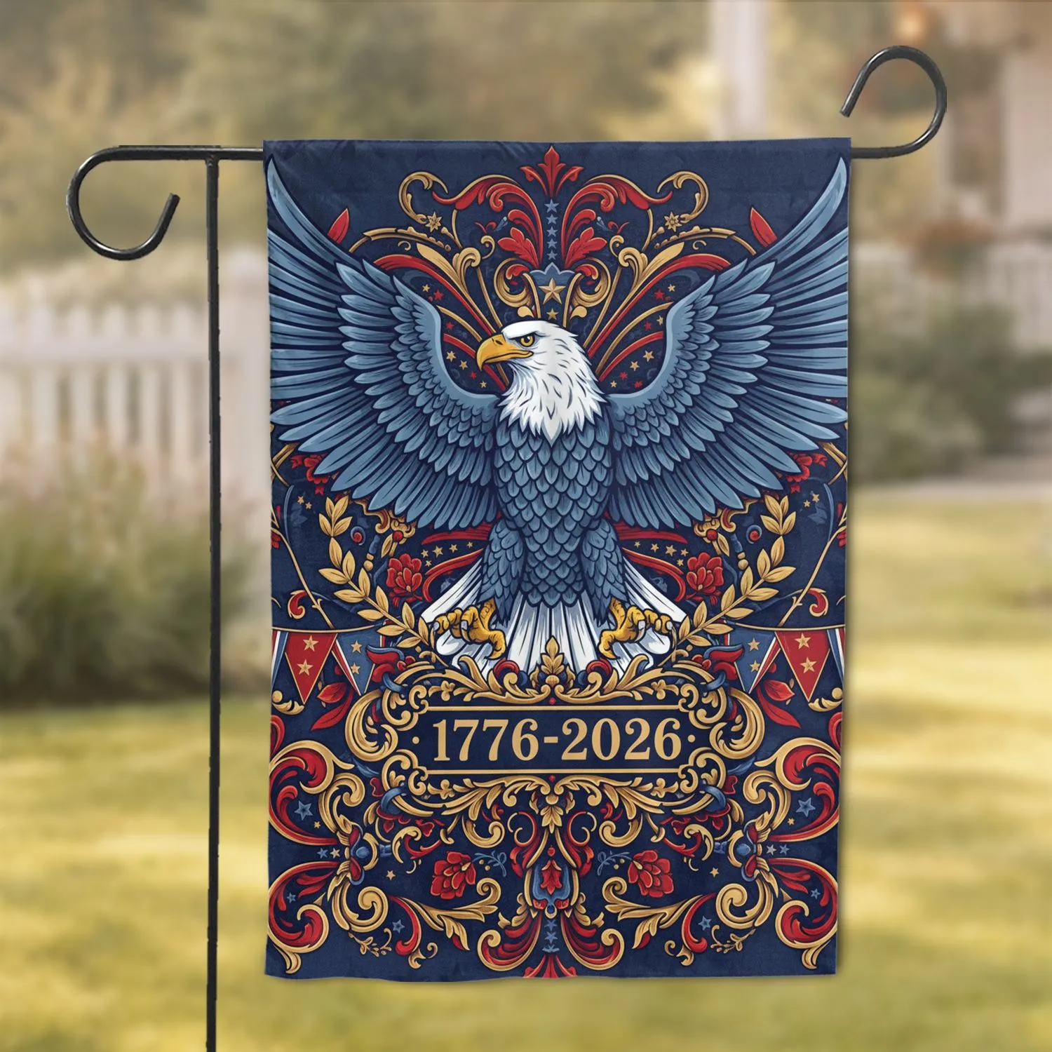 Bald Eagle 1776-2026 American Flag Scrollwork USA 250th Anniversary Independence Day Garden Flag - 1