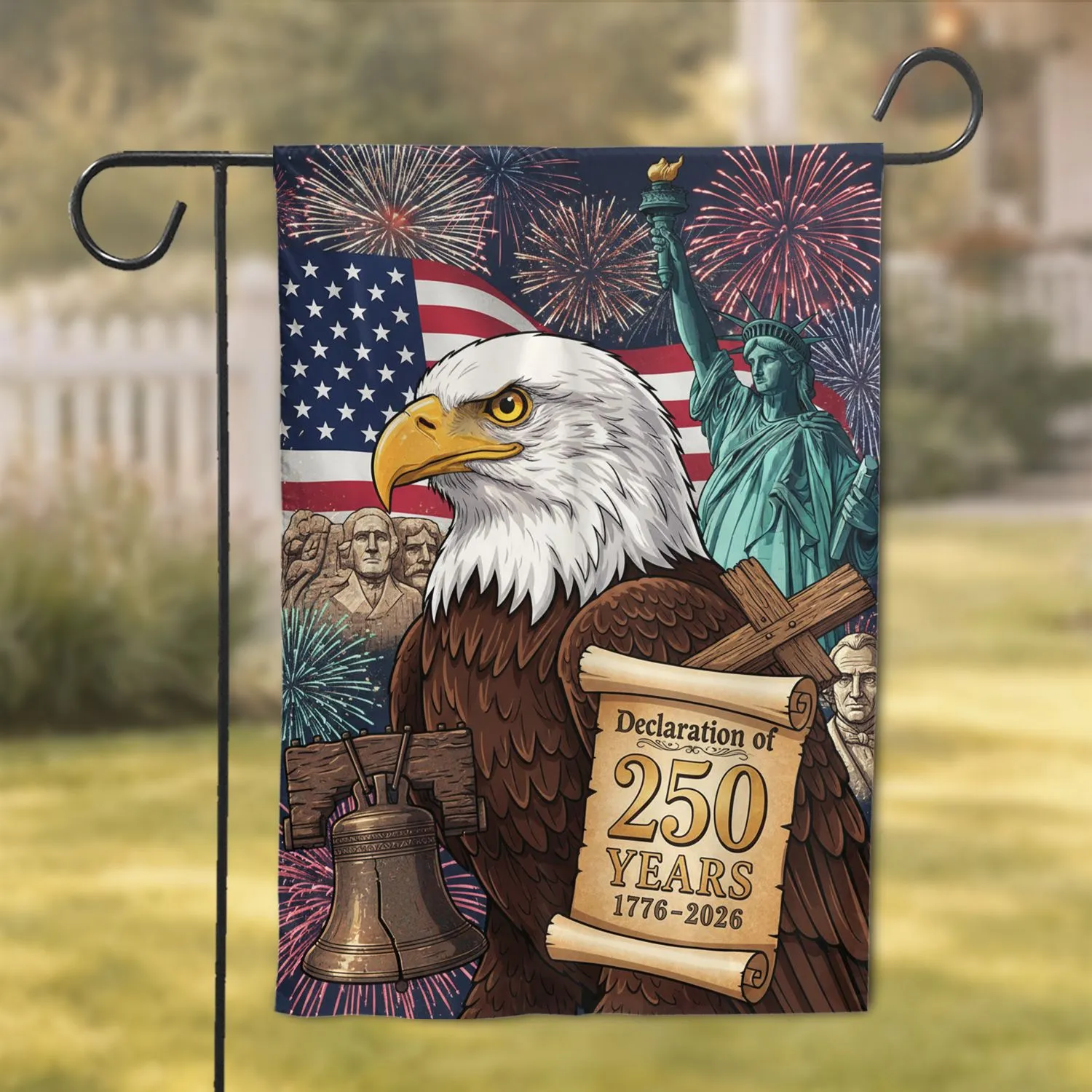 Bald Eagle American Flag Statue of Liberty 1776-2026 - USA 250th Anniversary Garden Flag - 1