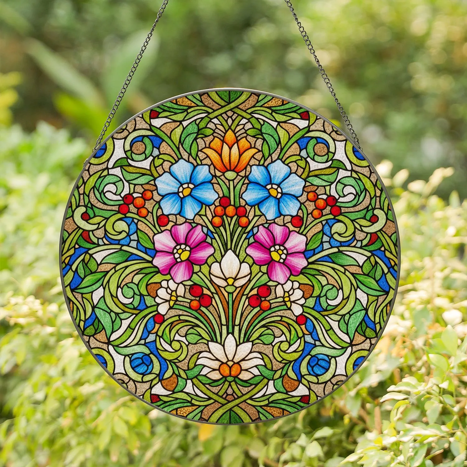 Intricate Wildflower Bouquet Stained Glass Art - Tiffany Style Floral Mosaic Jewel Tones Stained Glass Suncatcher - 1