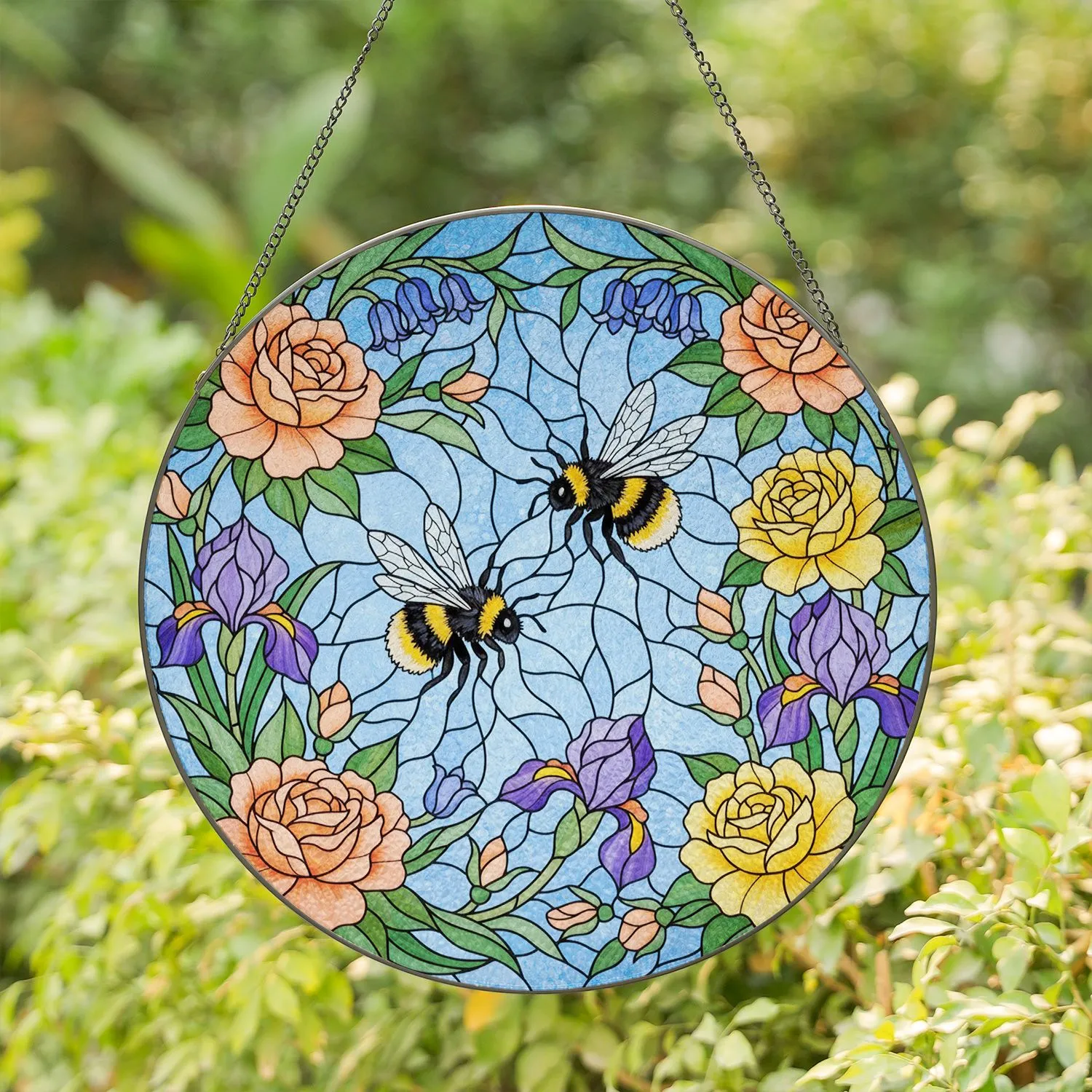 Intricate Bumblebee Flower Tiffany Stained Glass Mosaic Window Hanging Gift Stained Glass Suncatcher - 1
