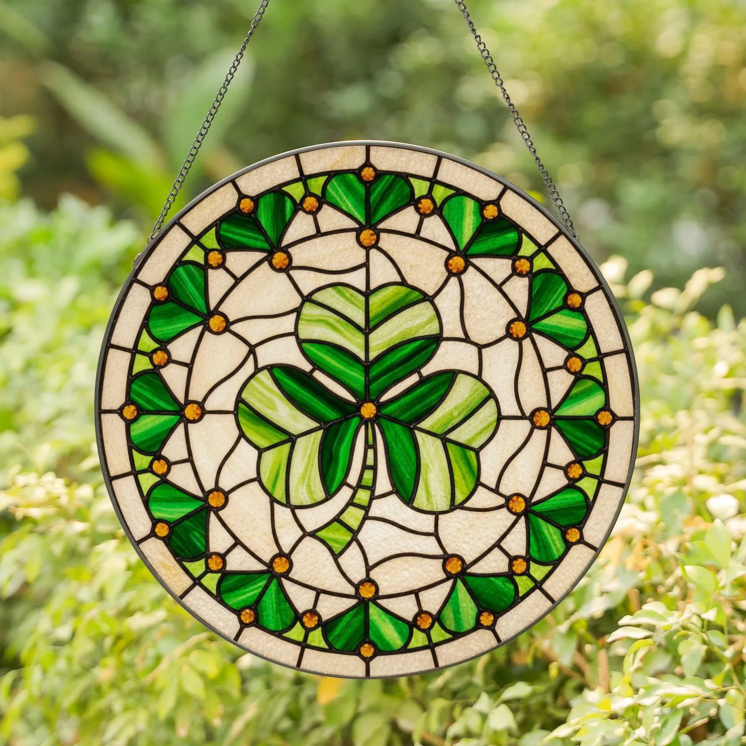 Emerald Green Shamrock Stained Glass Mosaic - Irish Luck St. Patrick's Day Irish Heritage Gift Stained Glass Suncatcher - 1