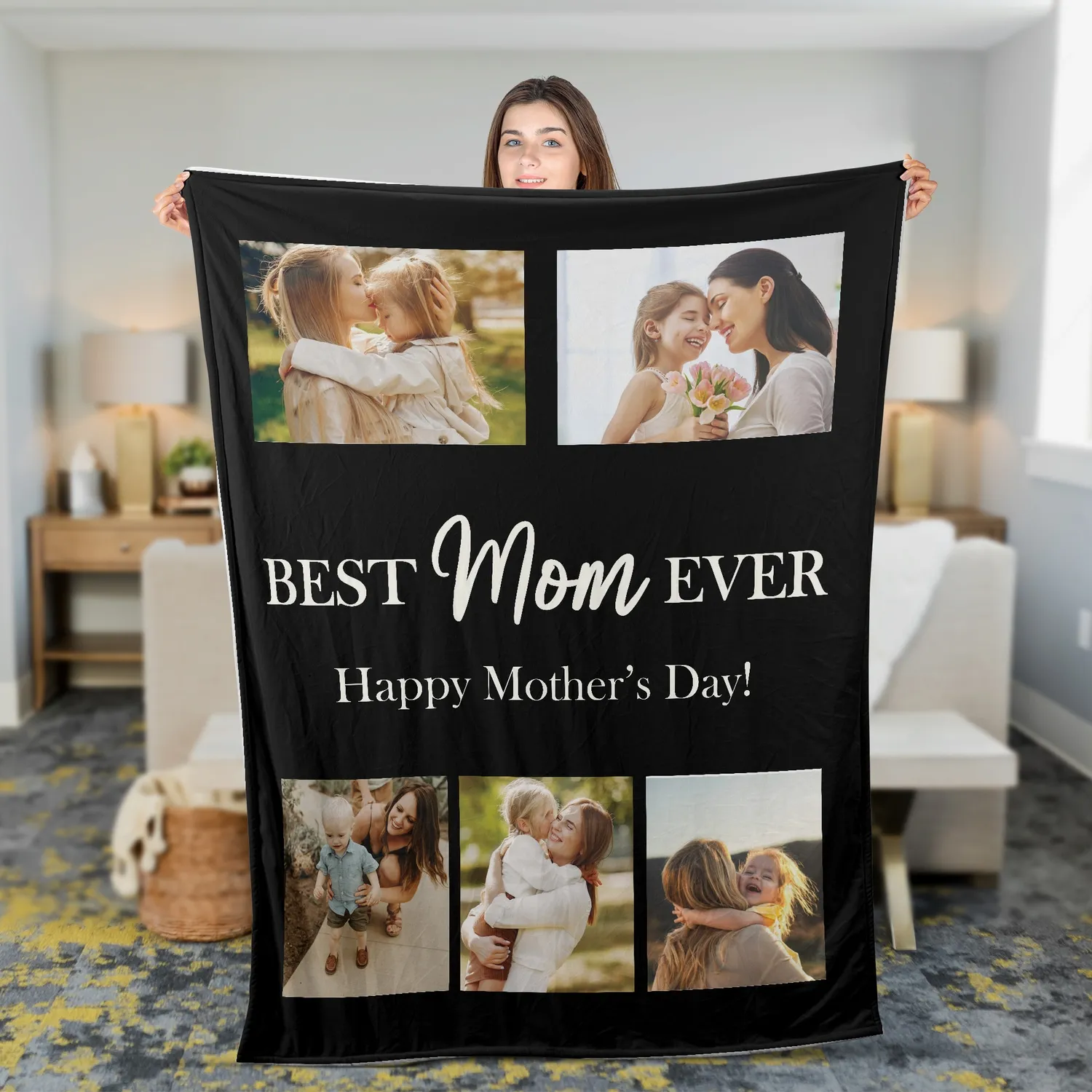 Personalized Photo Blanket, Photo Blanket with Text, Best Mom Ever Blanket, Memorial Blanket, Photo Collage Mom Gift for Her, Mother's Day Gifts - 5V16BOI65U