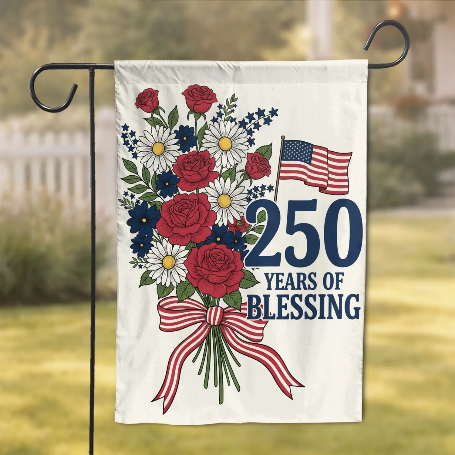 Patriotic Floral Bouquet Flag - America 250th Anniversary 1776-2026 '250 Years of Blessing' Garden Flag - 1