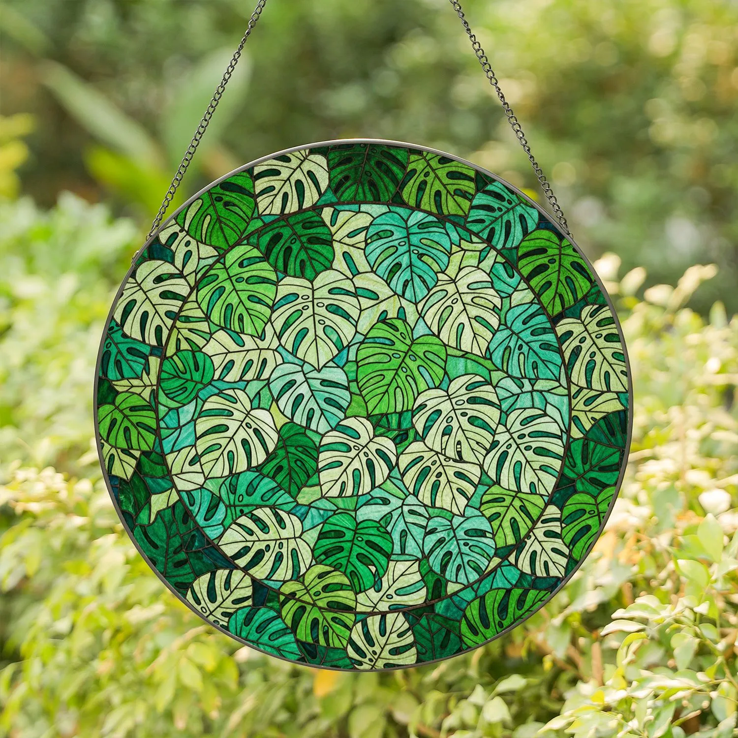 Monstera Deliciosa Stained Glass - Tiffany Style Botanical Leaf Jewel Tone Art Decor Stained Glass Suncatcher - 1